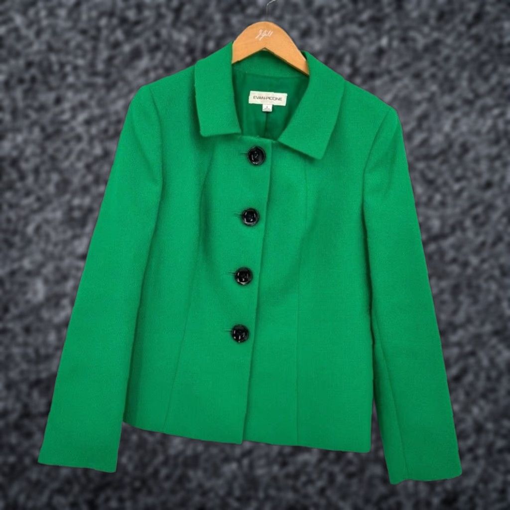 Evan Picone VINTAGE Evan Picone Blazer Womens Size 8 Kelly Green Button Up Career Contrast Button Size M / US 6-8 / IT 42-44 - 1 Thumbnail