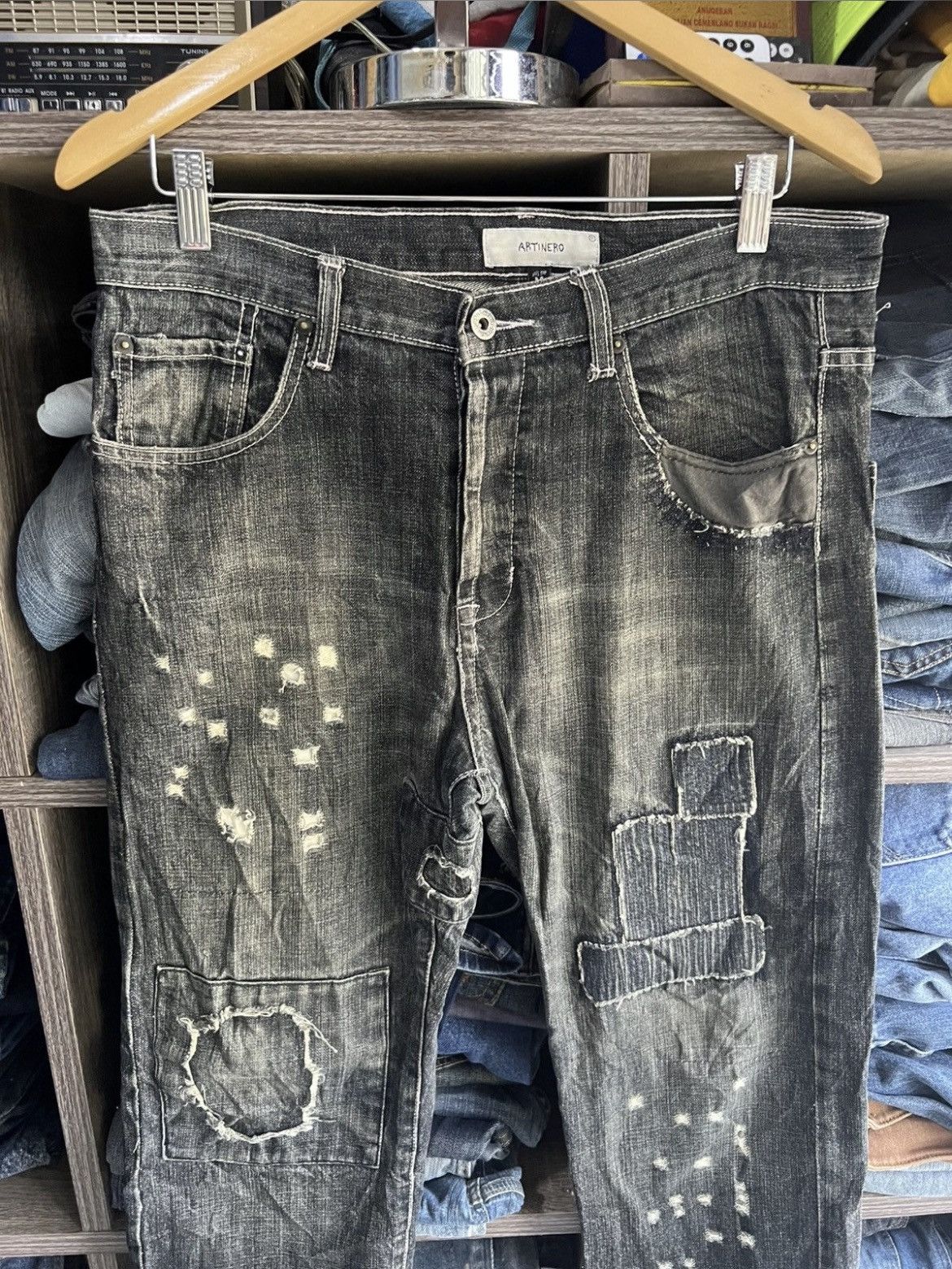 If Six Was Nine 🔥Rare Artinero Patchwork Kapital Inspired Distressed Denim Size US 34 / EU 50 - 6 Thumbnail