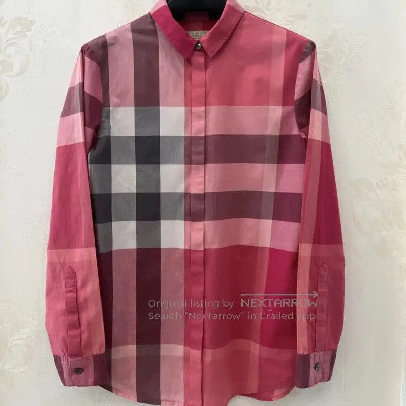 Burberry Pink Checked Long Sleeve Shirt.
