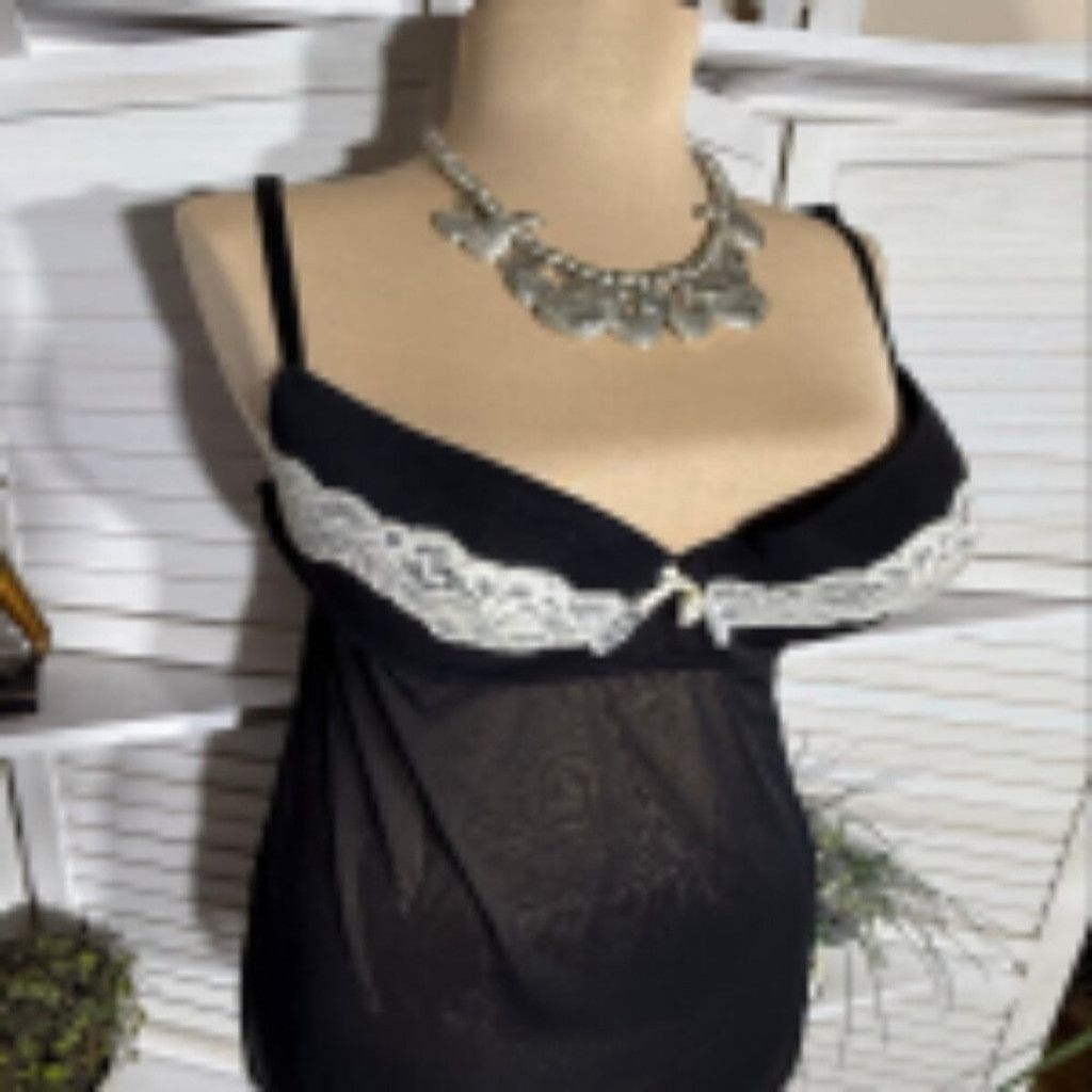 Vintage Sheer Babydoll Nightgown Lace Trim Black/White L Size L / US 10 / IT 46 - 5 Thumbnail