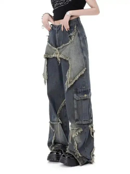 Japanese Brand Star Stitching Tassel Jeans Pants Women Size 32" / US 10 / IT 46 - 2 Thumbnail