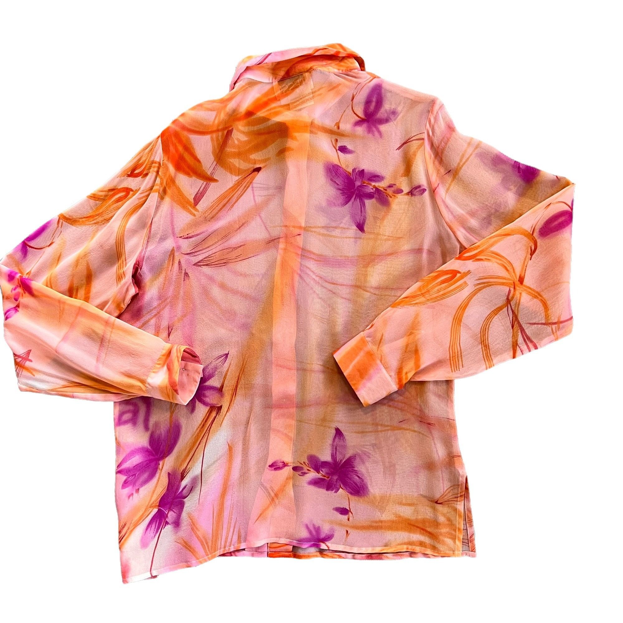 Vintage Vintage Tess 100% Silk Neon Floral Semi-Sheer Blouse M Size M / US 6-8 / IT 42-44 - 2 Thumbnail