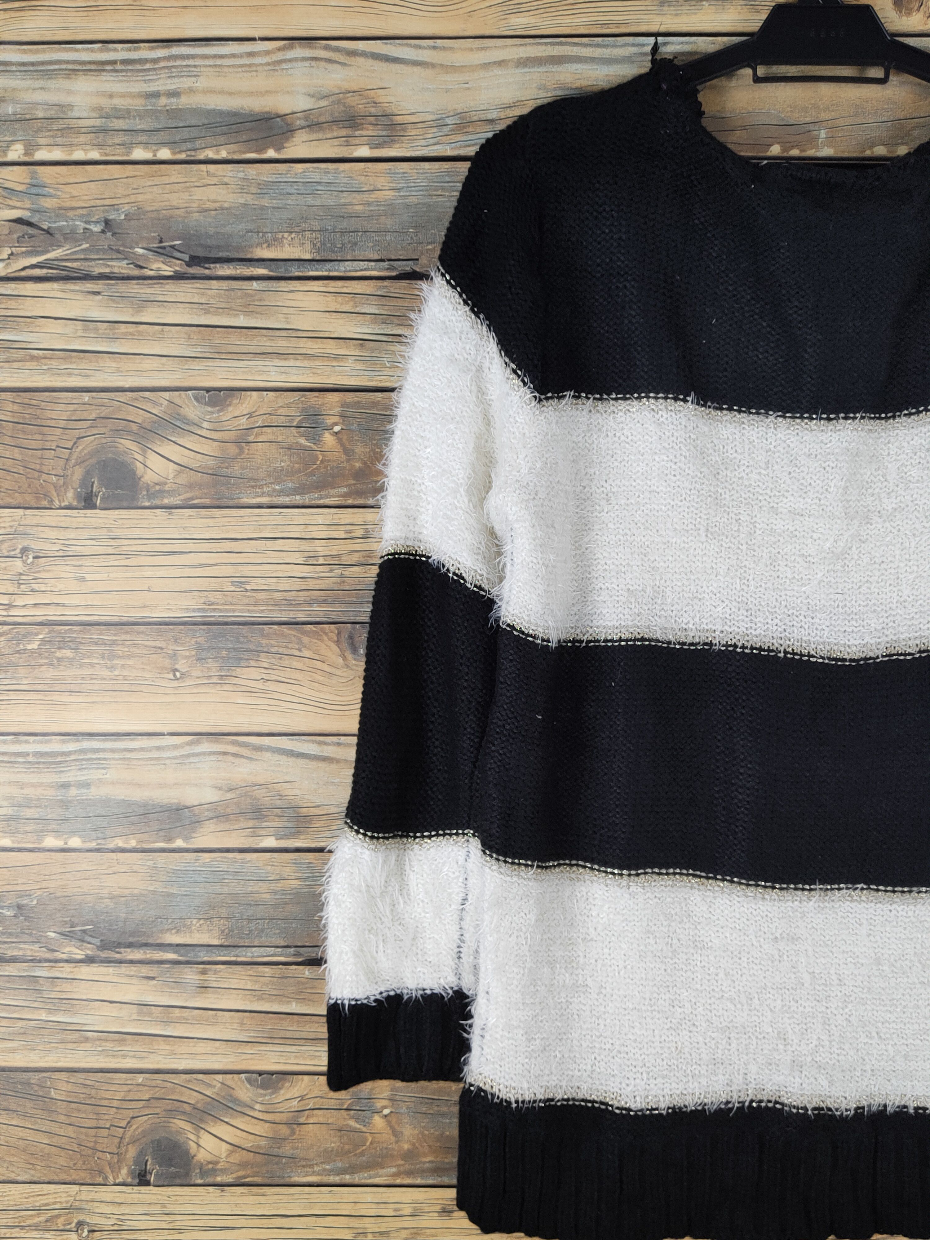 Japanese Brand × Vintage Oeillet Black White Stripe Fur Mohair Knitwear #W1533 Size M / US 6-8 / IT 42-44 - 9 Thumbnail