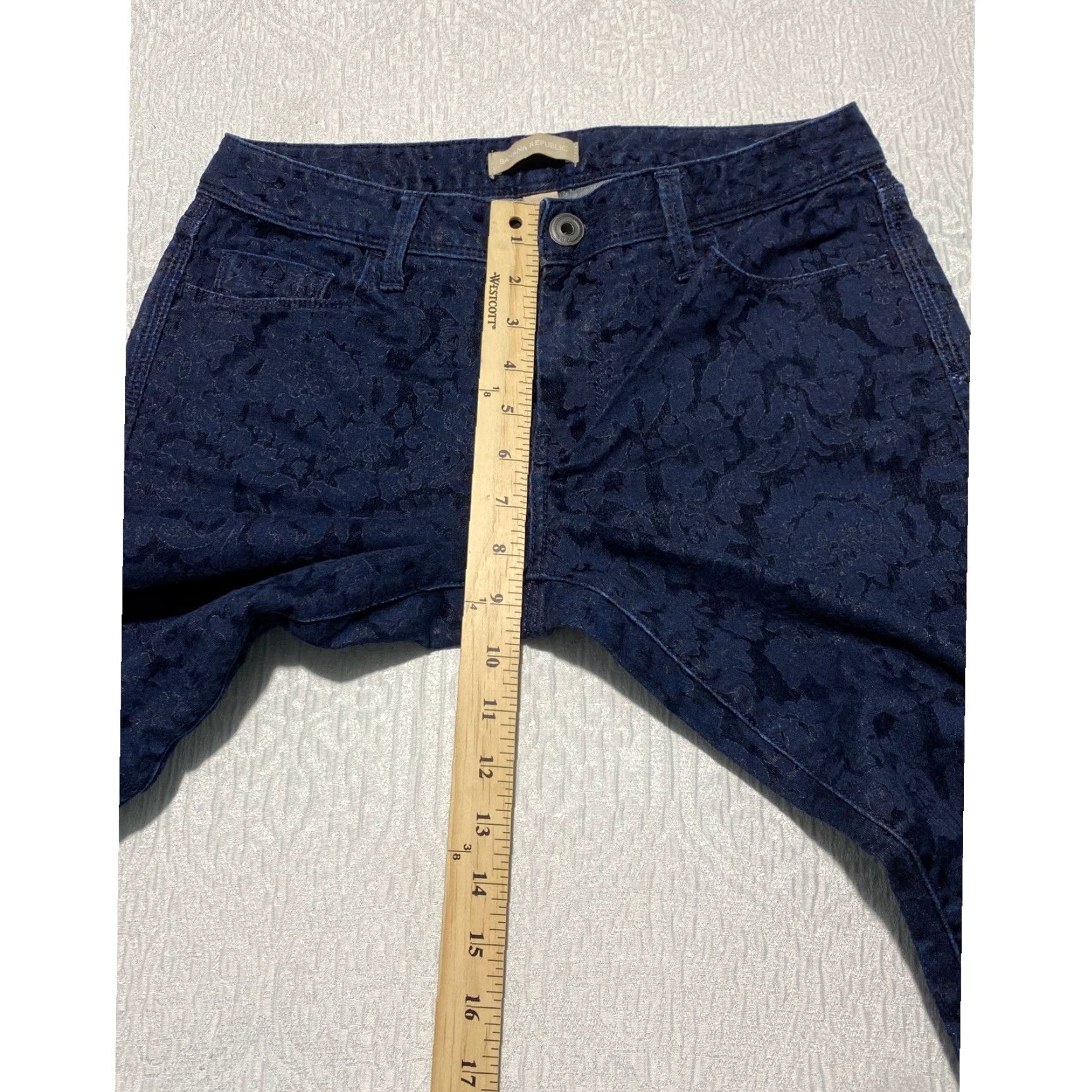 Banana Republic VINTAGE Banana Republic Womens Pants Blue Floral Embossed Straight Leg 28 Slim 5-Pocket Design Cotton Rayon Spandex Button Zip Women's Pants Size 28" / US 6 / IT 42 - 5 Thumbnail