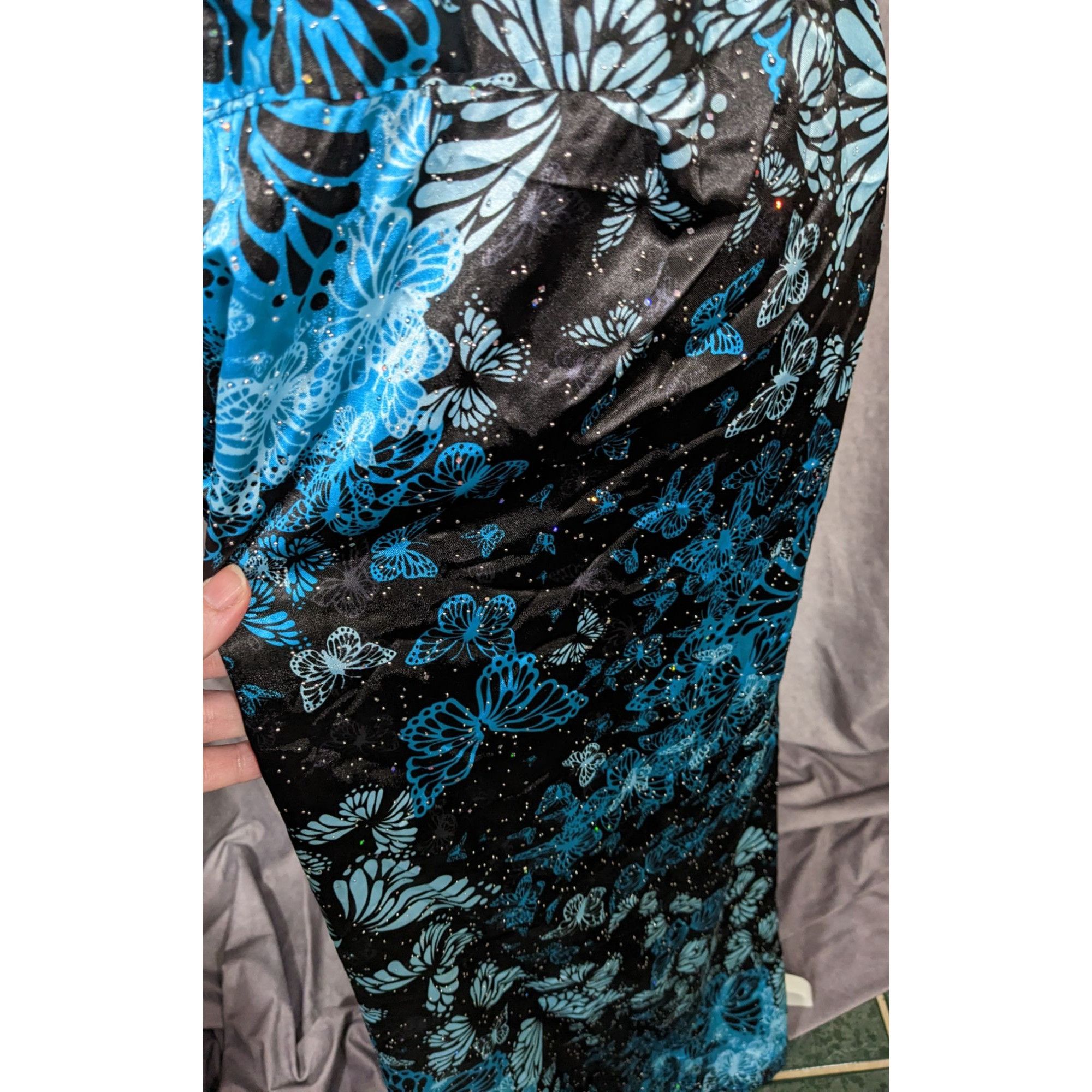 Handmade Handmade Blue Butterfly Satin Maxi Skirt Size 35" - 5 Thumbnail
