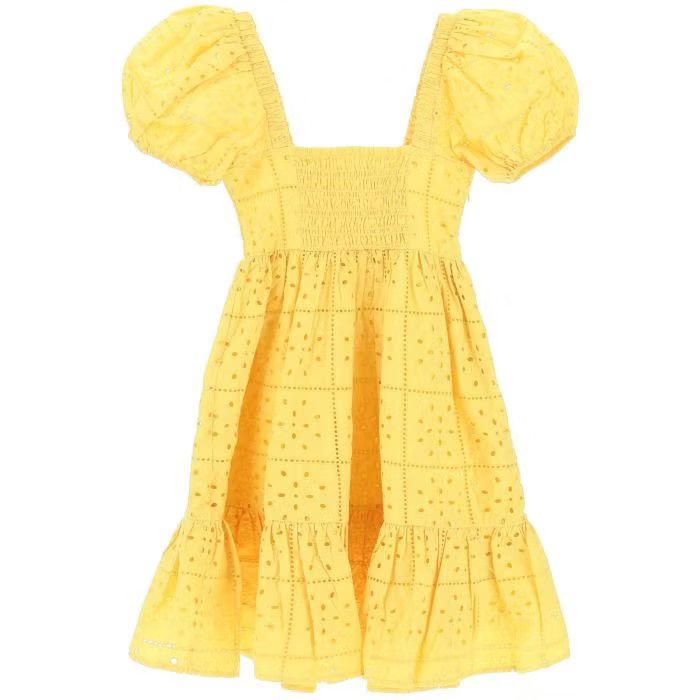 image of Ganni O1S22I1N0524 Broderie Mini Dress In Yellow, Women's (Size XS)