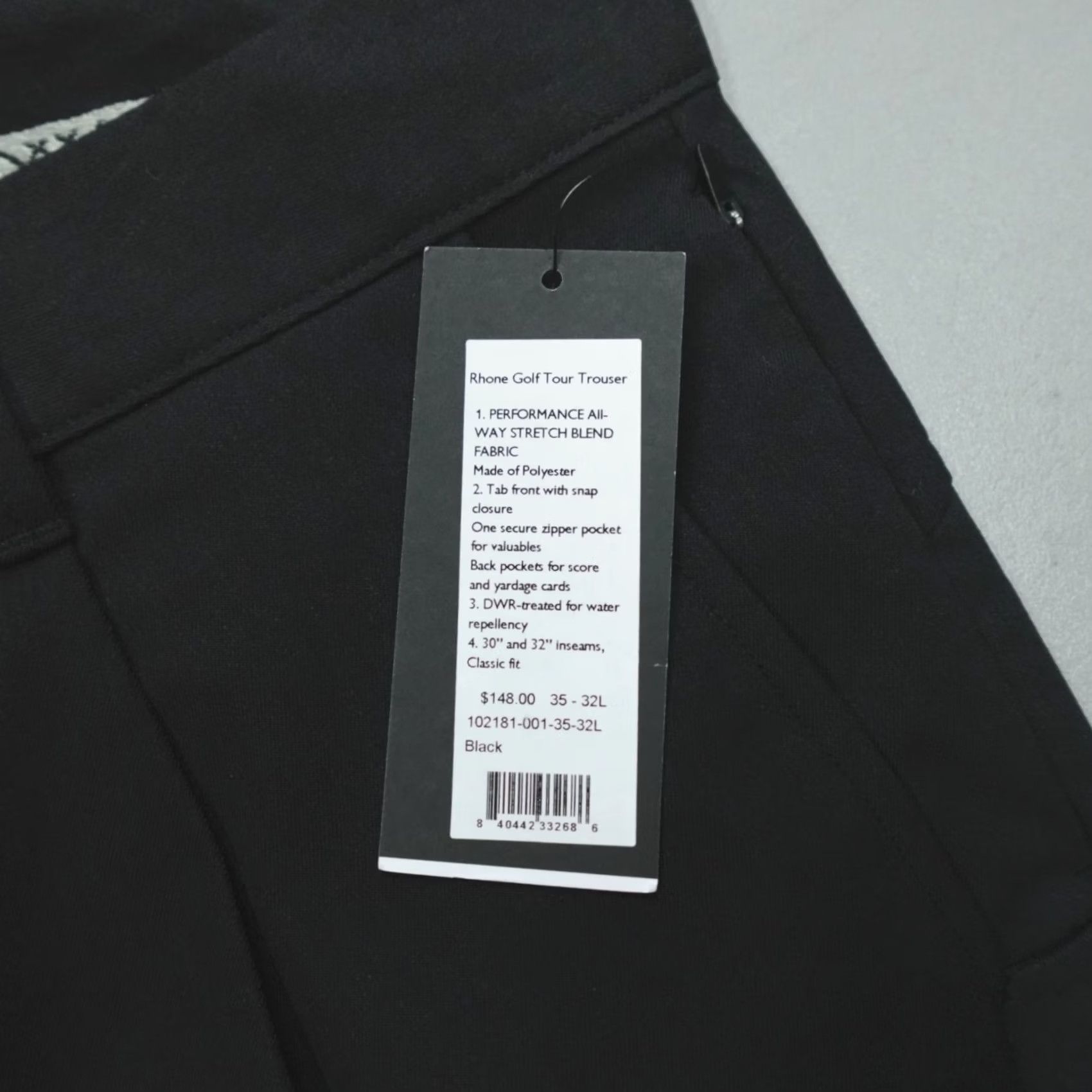 Rhone Rhone Golf Tour Trouser Pants Black Size 35x32 Classic Fit Performance Mens Straight Leg Chino Slim Pocket Logo Size US 37 - 2 Thumbnail