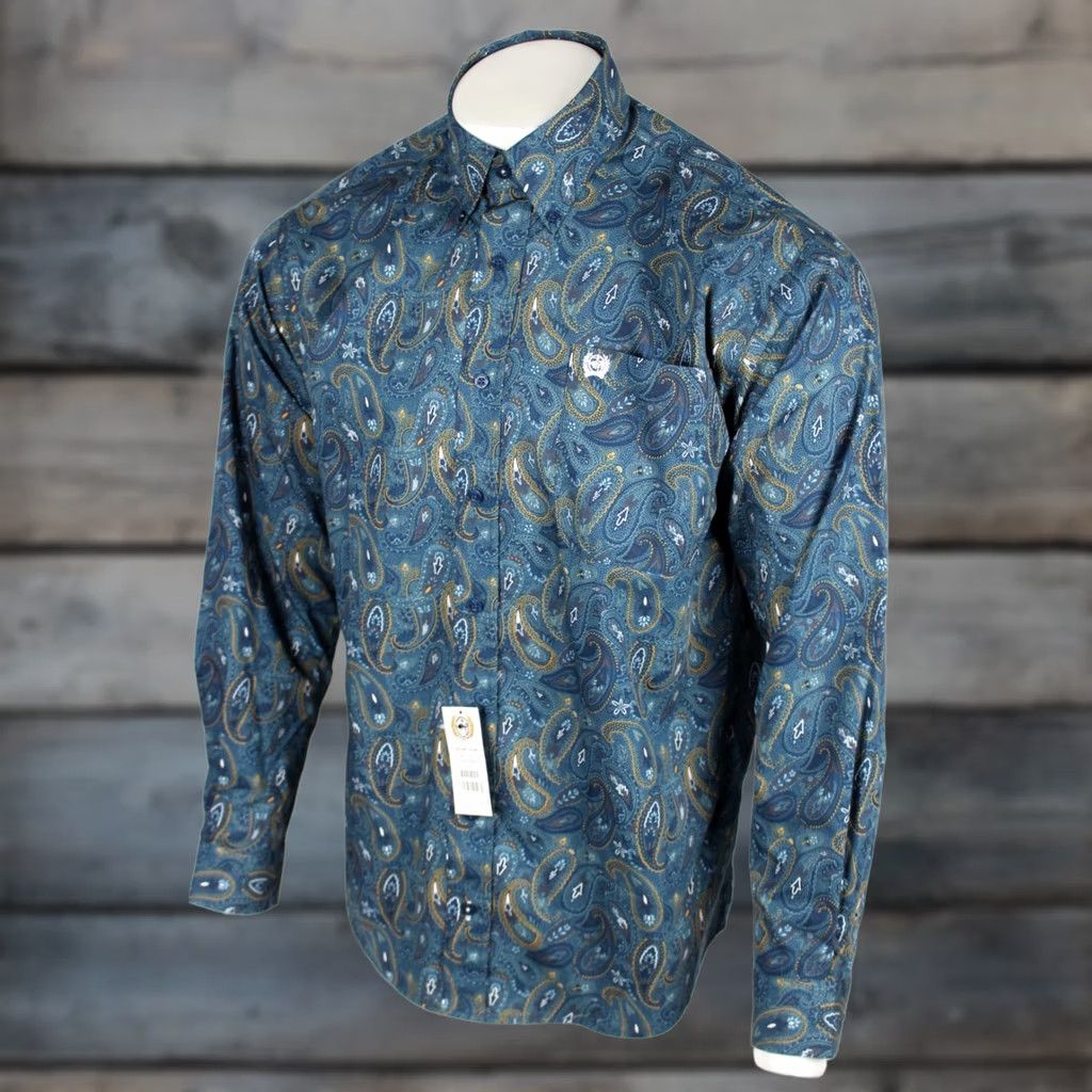 Vintage Cinch Men's Paisley Classic Fit Button Long Sleeve Western Shirt S Small Blue Size US S / EU 44-46 / 1 - 1 Thumbnail