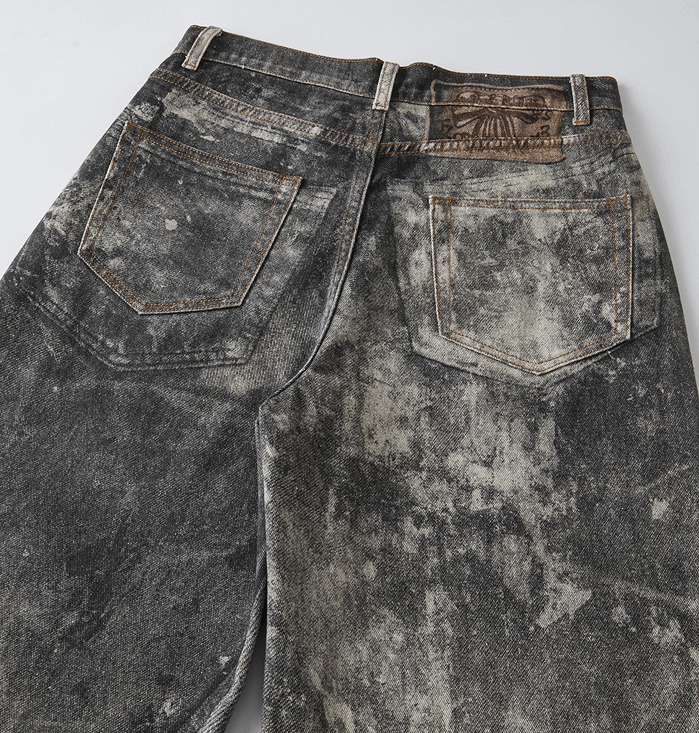Japanese Brand × Jean Ink-splashed black American men's loose straight baggy jeans Size US 34 / EU 50 - 4 Thumbnail