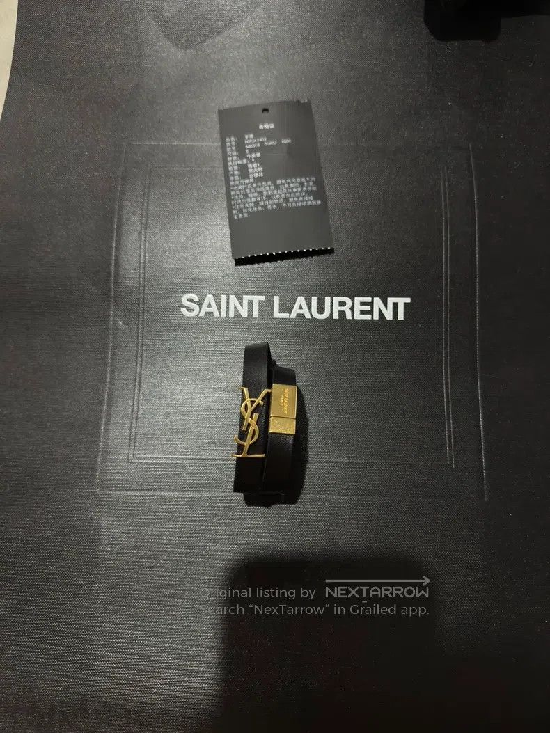 Saint Laurent Paris Black and Gold Dual-Ring Leather Brace