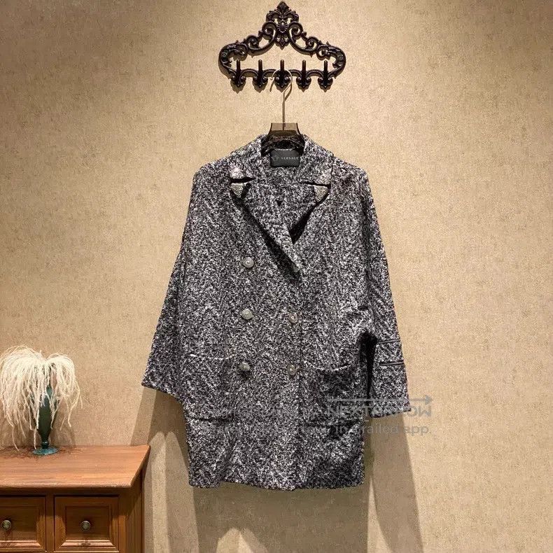 Versace Versace Gray Medusa double-breasted silver-buttoned wool c Size S / US 4 / IT 40 - 1 Thumbnail