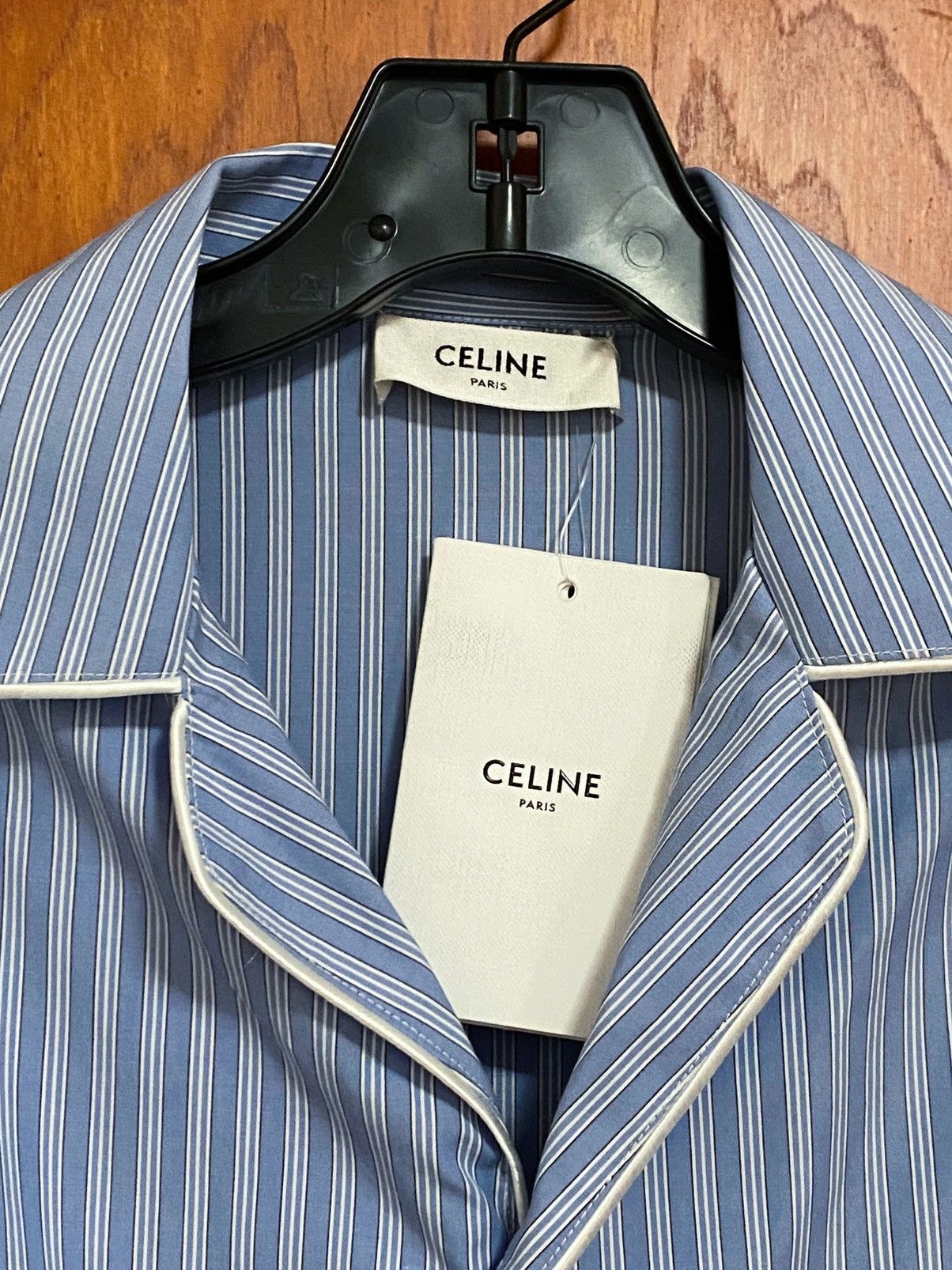 Celine Celine Logo-Embroidered Striped Shirt size 52/us size 42 Size US L / EU 52-54 / 3 - 6 Thumbnail