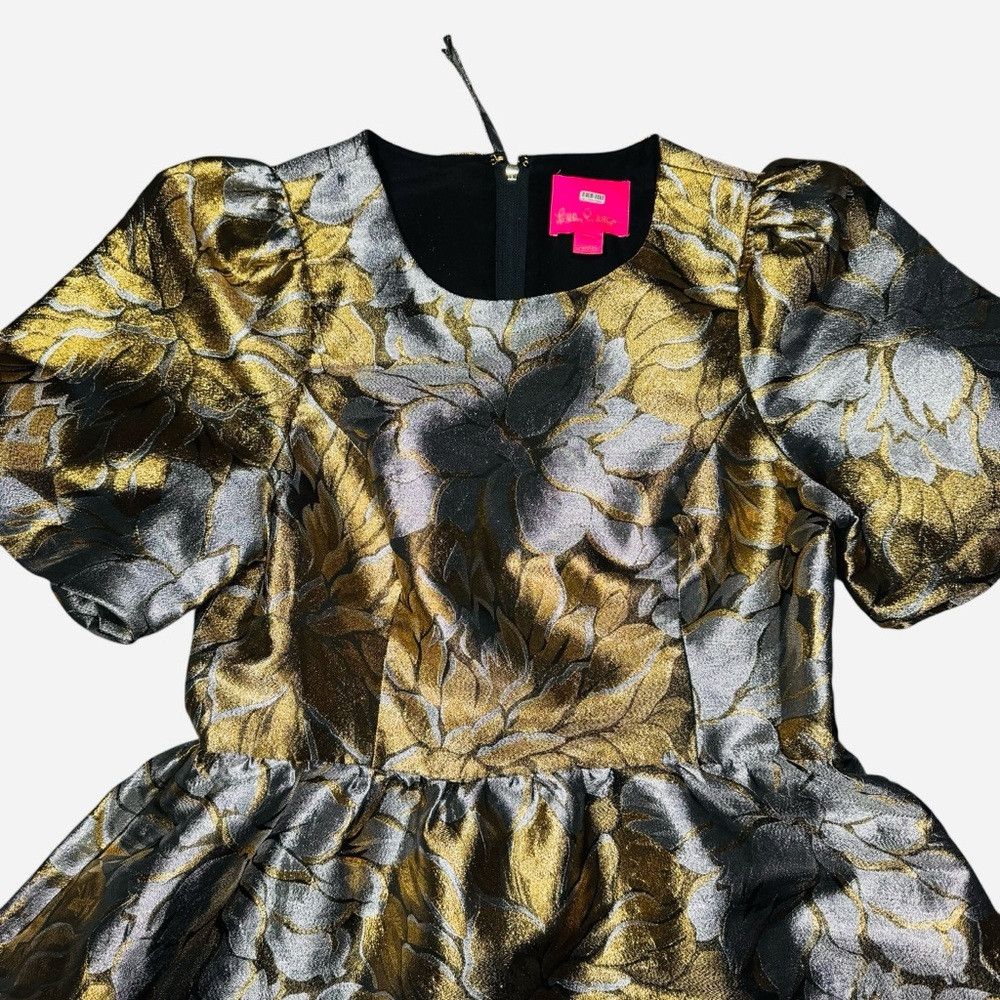 Lilly Pulitzer Priyanka Floral Metallic Puff Sleeve Dress S