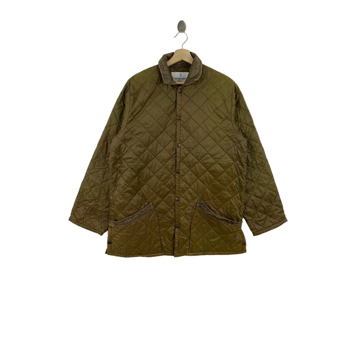 TRUSSARDI SPORT Italian Brand Button Up Quilted Khaki Coat Outerwear
