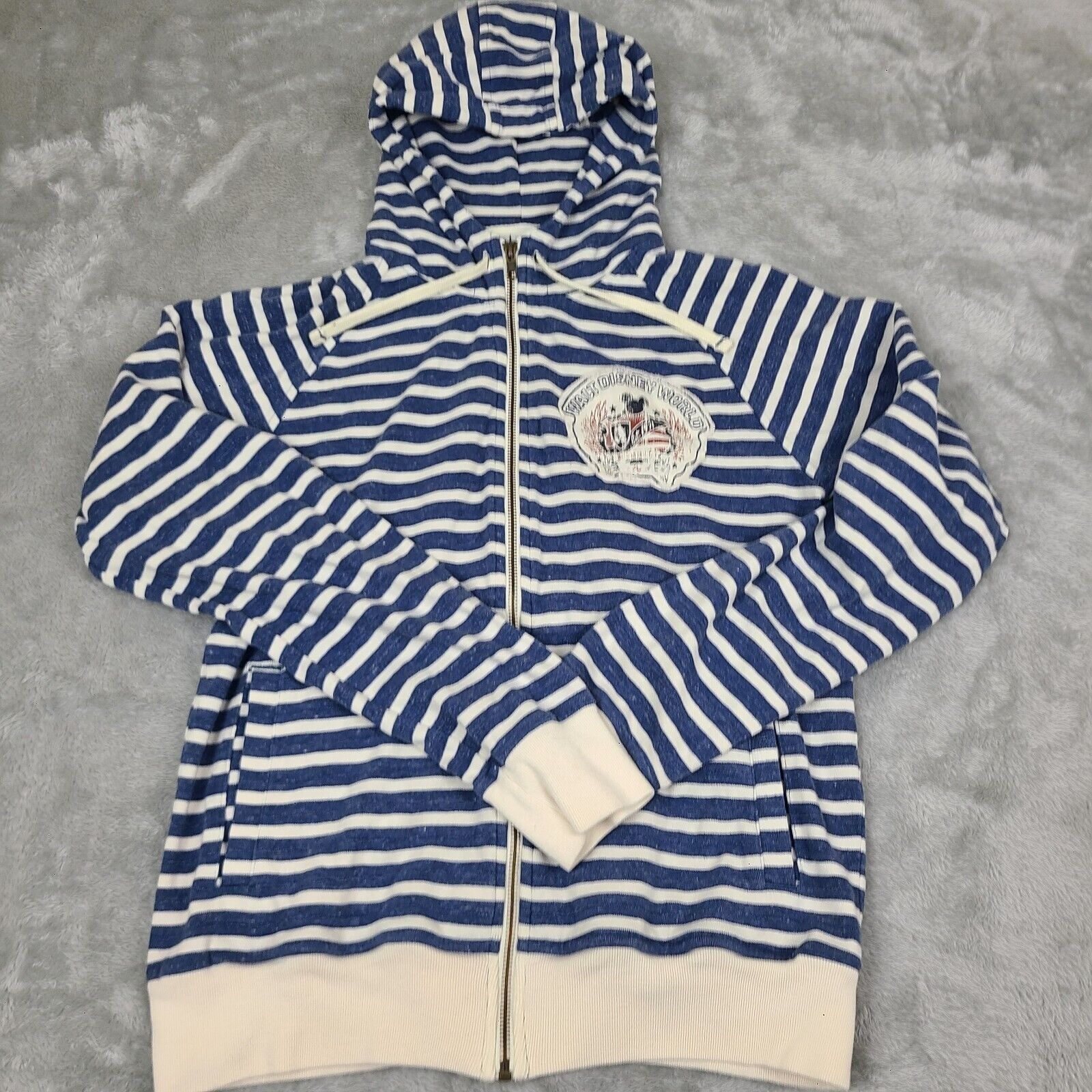 Disney Walt Disney Parks White & Blue Striped Pullover Hoodie Sweat Size S / US 4 / IT 40 - 1 Thumbnail