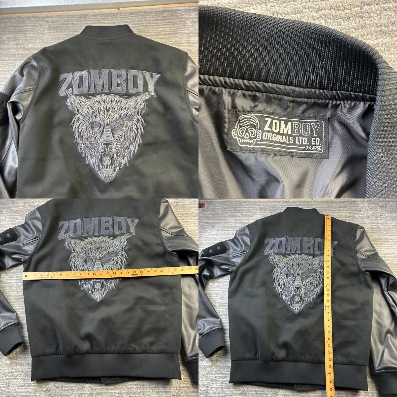 LONE WOLF Zomboy Jacket Mens XL Black Varsity Letterman Wool-Style Polyester Coat Jacket Size US XL / EU 56 / 4 - 8 Thumbnail