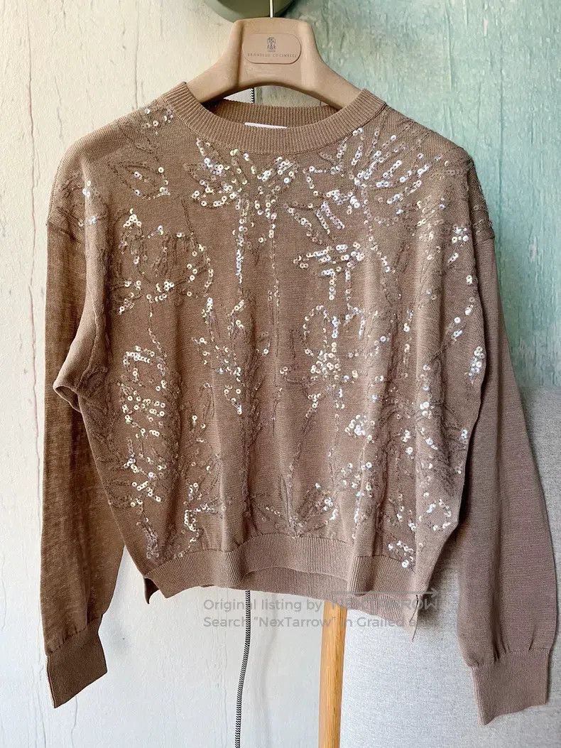 Brunello Cucinelli Brunello Cucinelli Linen embroidered sequin knit top Size XS / US 0-2 / IT 36-38 - 2 Thumbnail