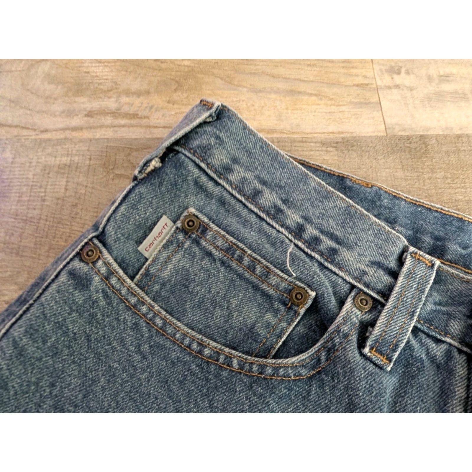 Carhartt VINTAGE Carhartt Jeans 32X32 Mens 5-Pocket Denim Straight Workwear Blue Logo Distressed Size US 32 / EU 48 - 4 Thumbnail