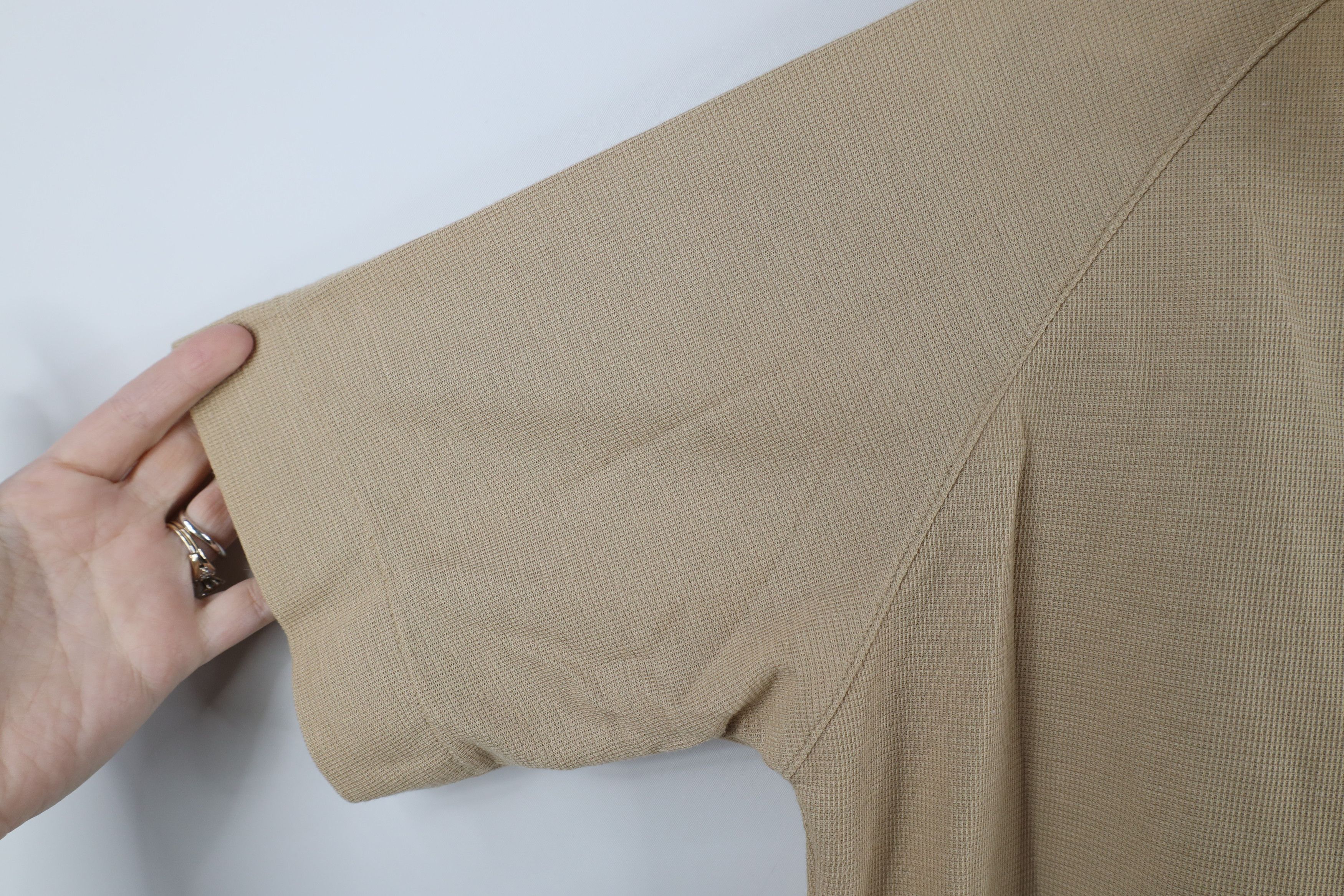 Vintage Vintage 70s Givenchy Spell Knit Collared Polo Shirt Beige Size US M / EU 48-50 / 2 - 6 Thumbnail