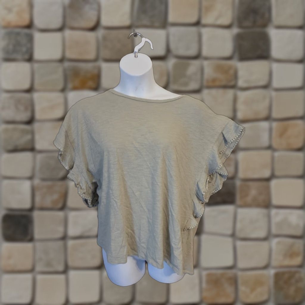 Vintage Cotton Bleu Casual Top Blouse Batwing Sleeve Eyelet Trim 2X Greenish Gray Womens Plus Sized 100% Cotton Casual Shirt Size XXL / US 16-18 / IT 52-54 - 1 Thumbnail