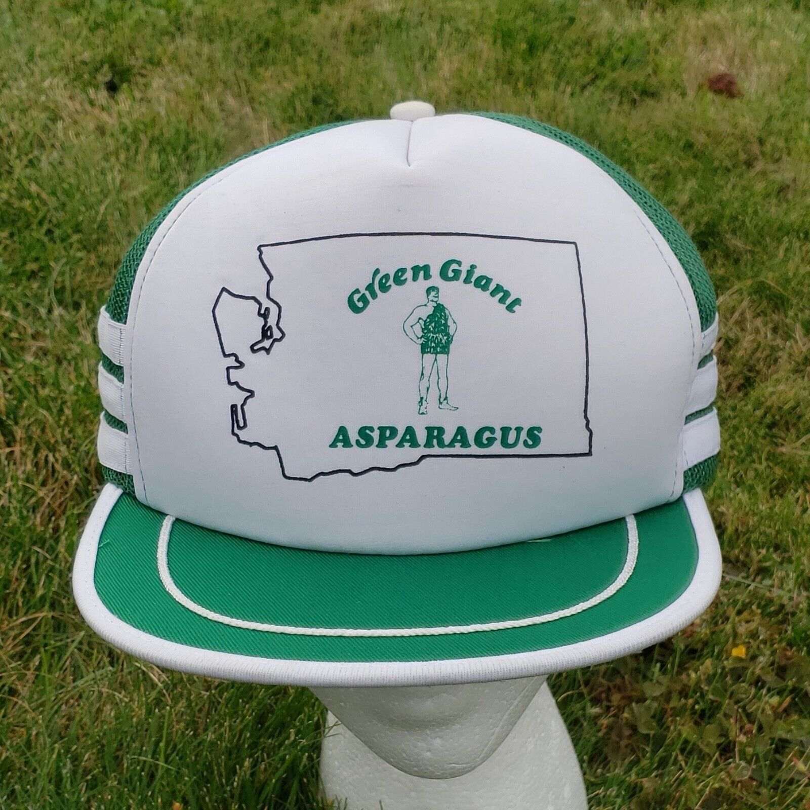 Vintage 3 Stripe 5 Panel Hat Green Giant Asparagus Snapback Foam Vin Size ONE SIZE - 2 Thumbnail