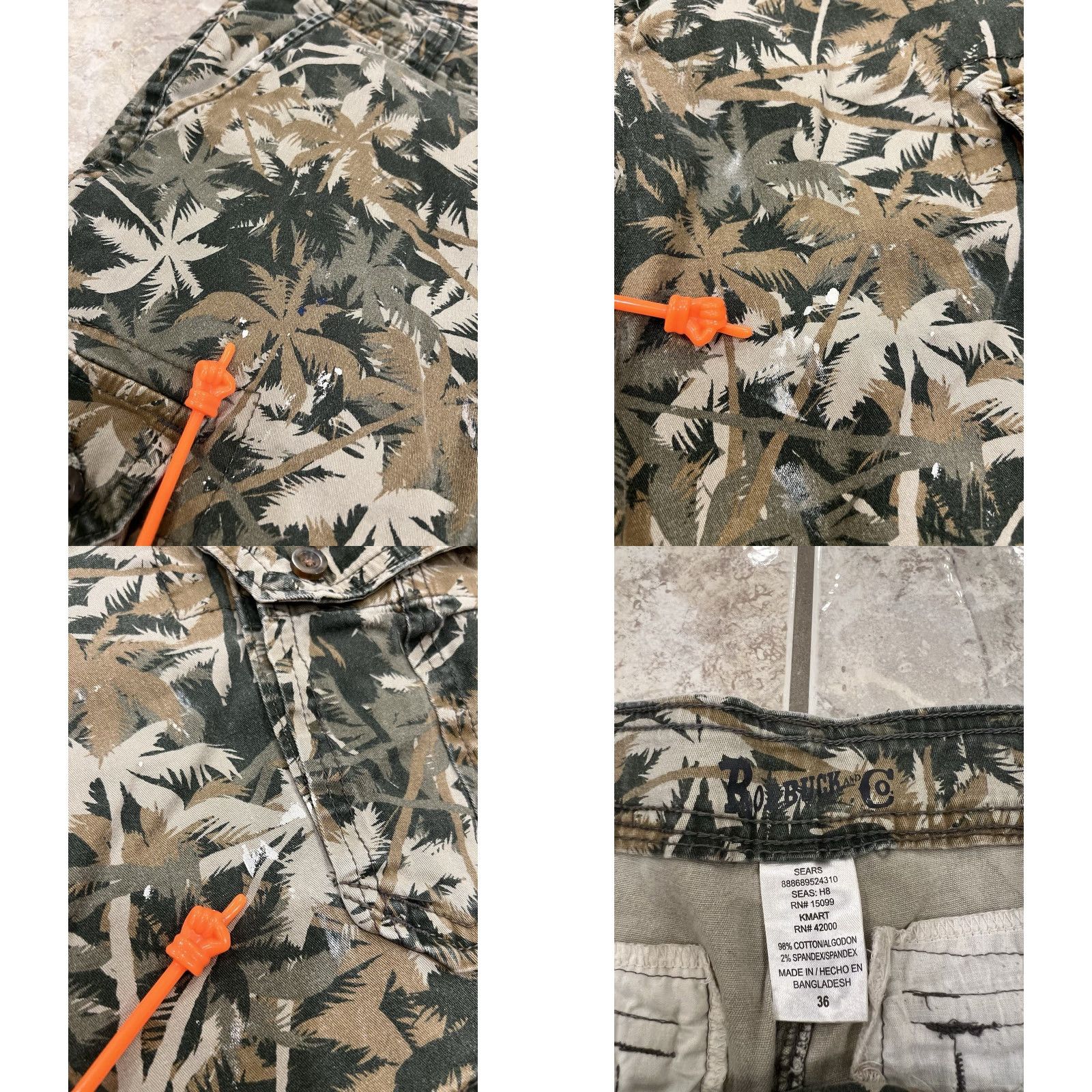 Vintage Roebuck & Co. Men Cargo Shorts Palm Tree Camo 36 Green 11" Inseam 90s Outdoor Palm Trees Cargo Pocket Regular Mens Size US 36 / EU 52 - 8 Thumbnail