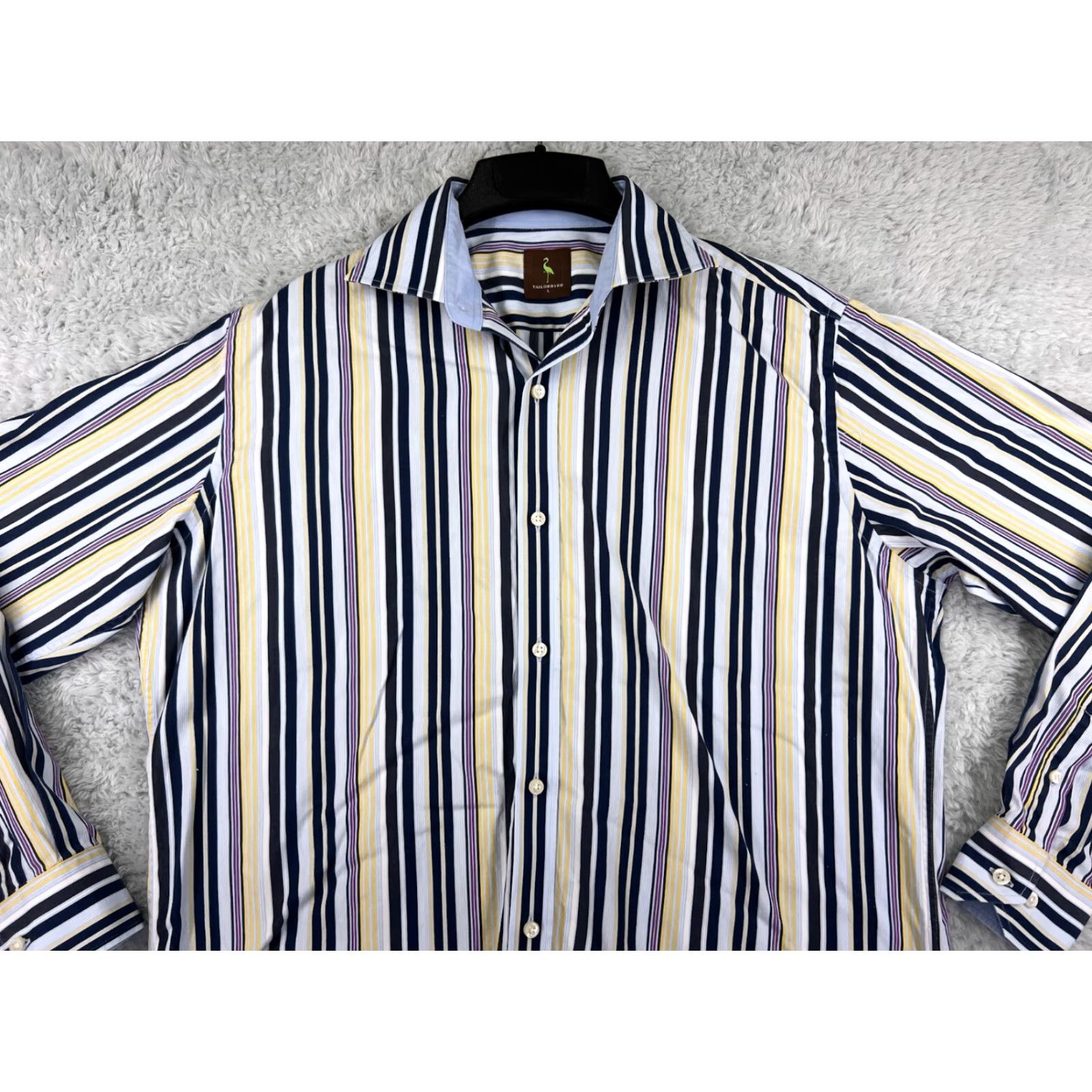 Tailorbyrd TAILORBYRD Button Up Shirt Men's Large Blue Striped Golf 100% Cotton Classic Fit Size US L / EU 52-54 / 3 - 4 Thumbnail