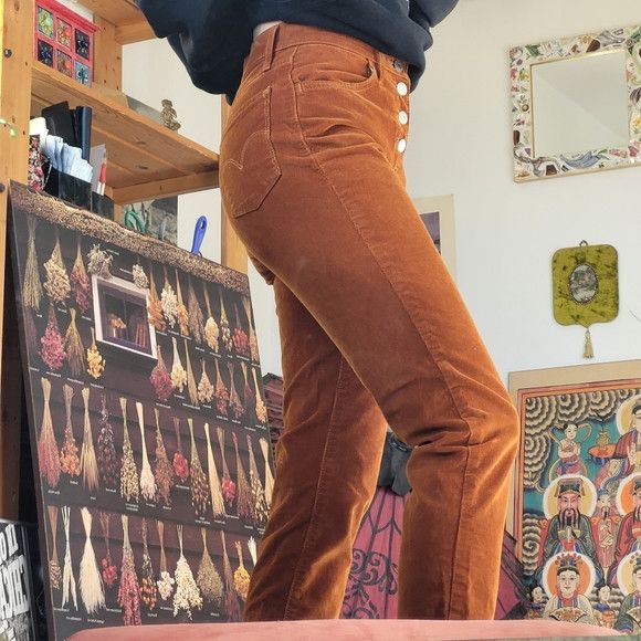 Levi's Levis 724 Straight Corduroy Pants 25" Rust Cotton button Fly Size 25" / US 0 / IT 36 - 4 Thumbnail