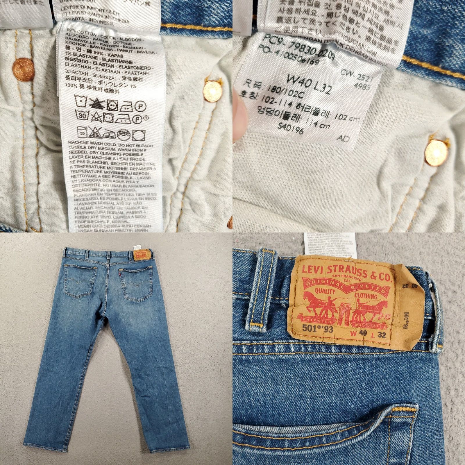 Levi's Levi's 501 Jeans Mens 40x32 Button Fly Distressed Stretch Denim Straight Leg 93 40 32 Bag? Size US 40 / EU 56 - 8 Thumbnail