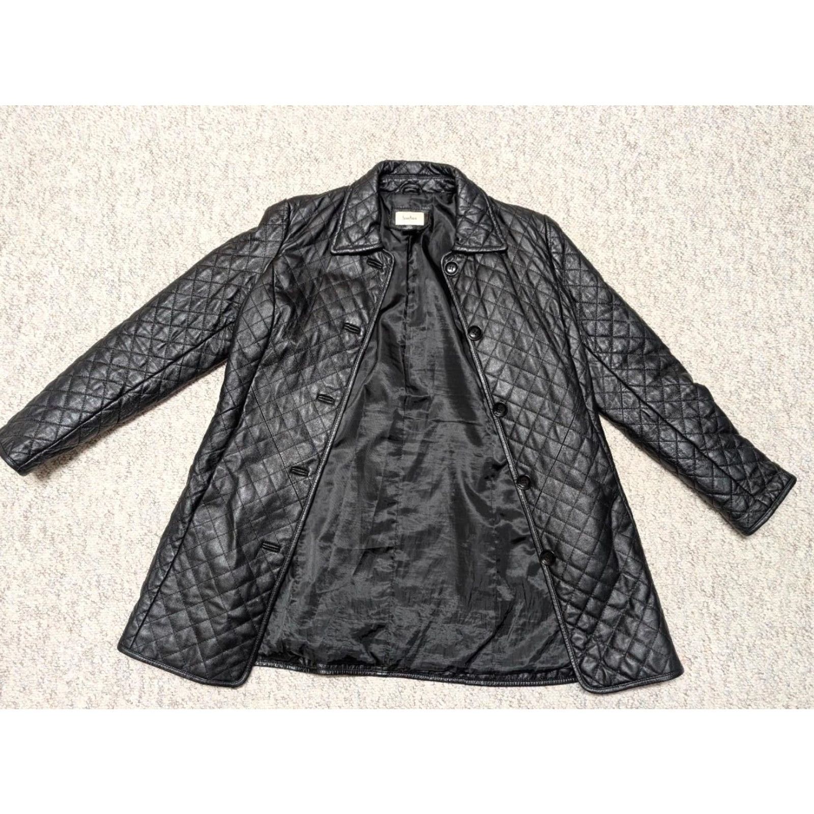 Neiman Marcus VINTAGE Neiman Marcus leather coat Overcoat quilted diamond black L Womens COAT Size L / US 10 / IT 46 - 3 Thumbnail