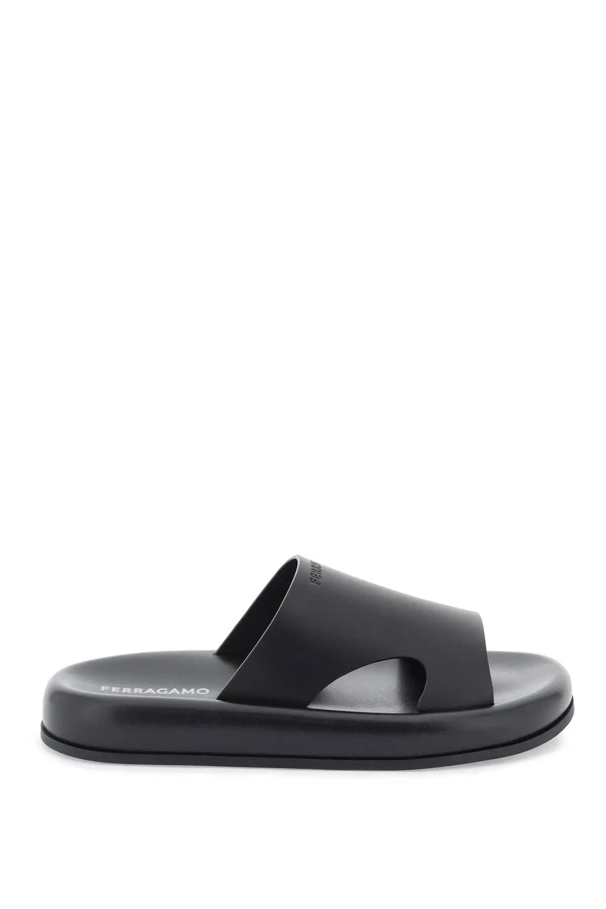 image of Salvatore Ferragamo O1S22I1N0224 Cut-Out Slides In Black, Men's (Size 9)