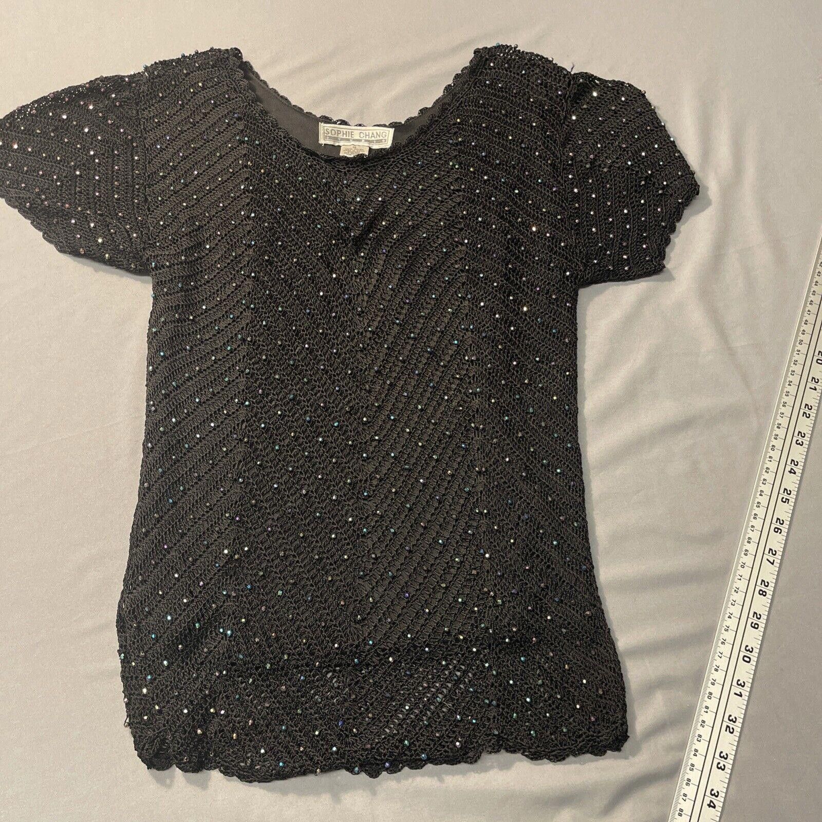 Designer Sophie Chang Studio Small Rayon Black Short Sleeve Sparkle Size S / US 4 / IT 40 - 1 Thumbnail