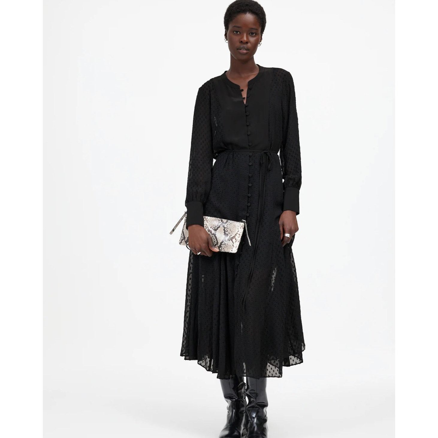 Madewell NWT Madewell Tie-Waist Midi Dress in Clip Dot Black Size XS Size XS / US 0-2 / IT 36-38 - 1 Thumbnail