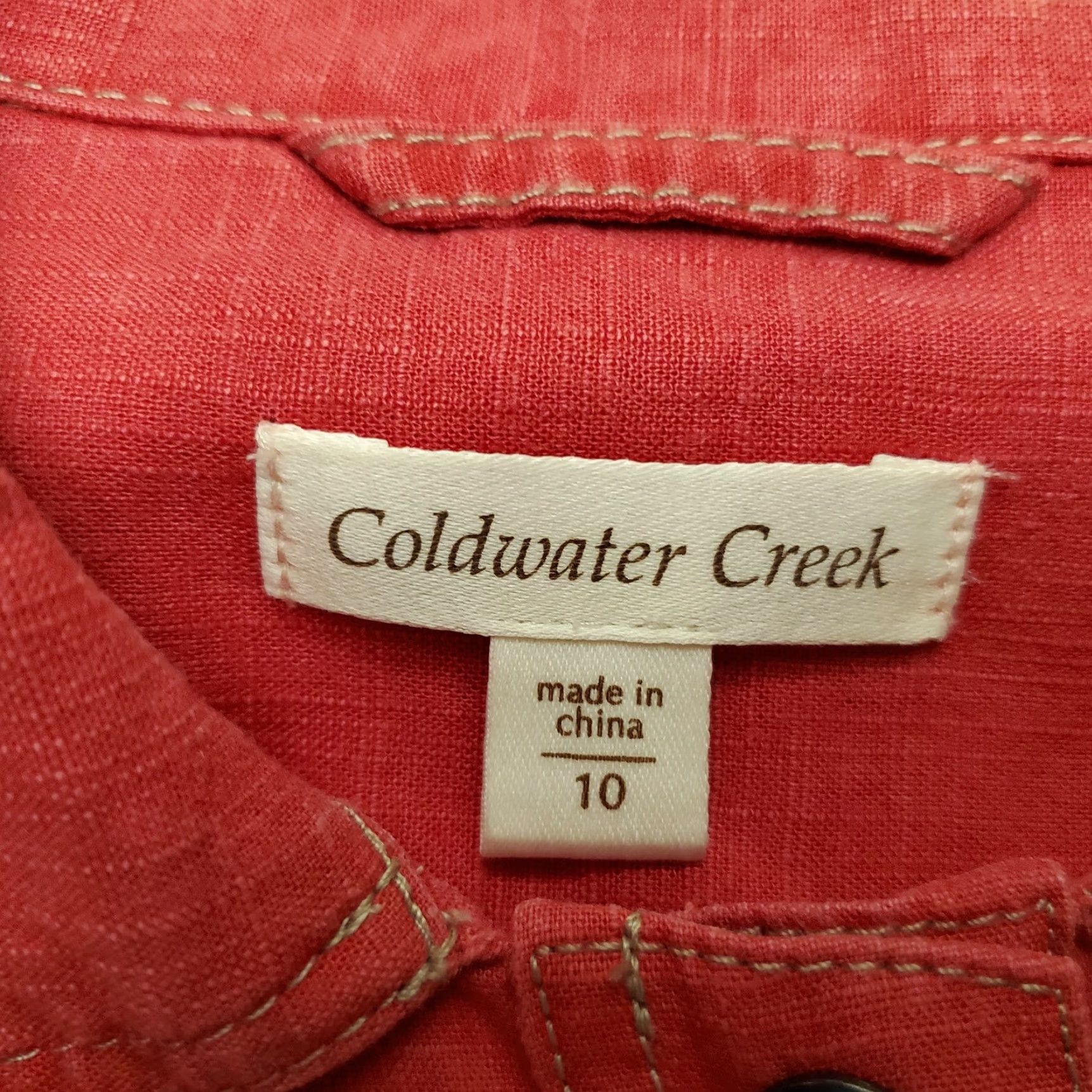 Coldwater Creek Coldwater Creek Jacket Womens 10 Red Linen Blend Sun Faded Long Sleeve Casual Shirt, Women, 1960s USA Theme Size L / US 10 / IT 46 - 5 Thumbnail