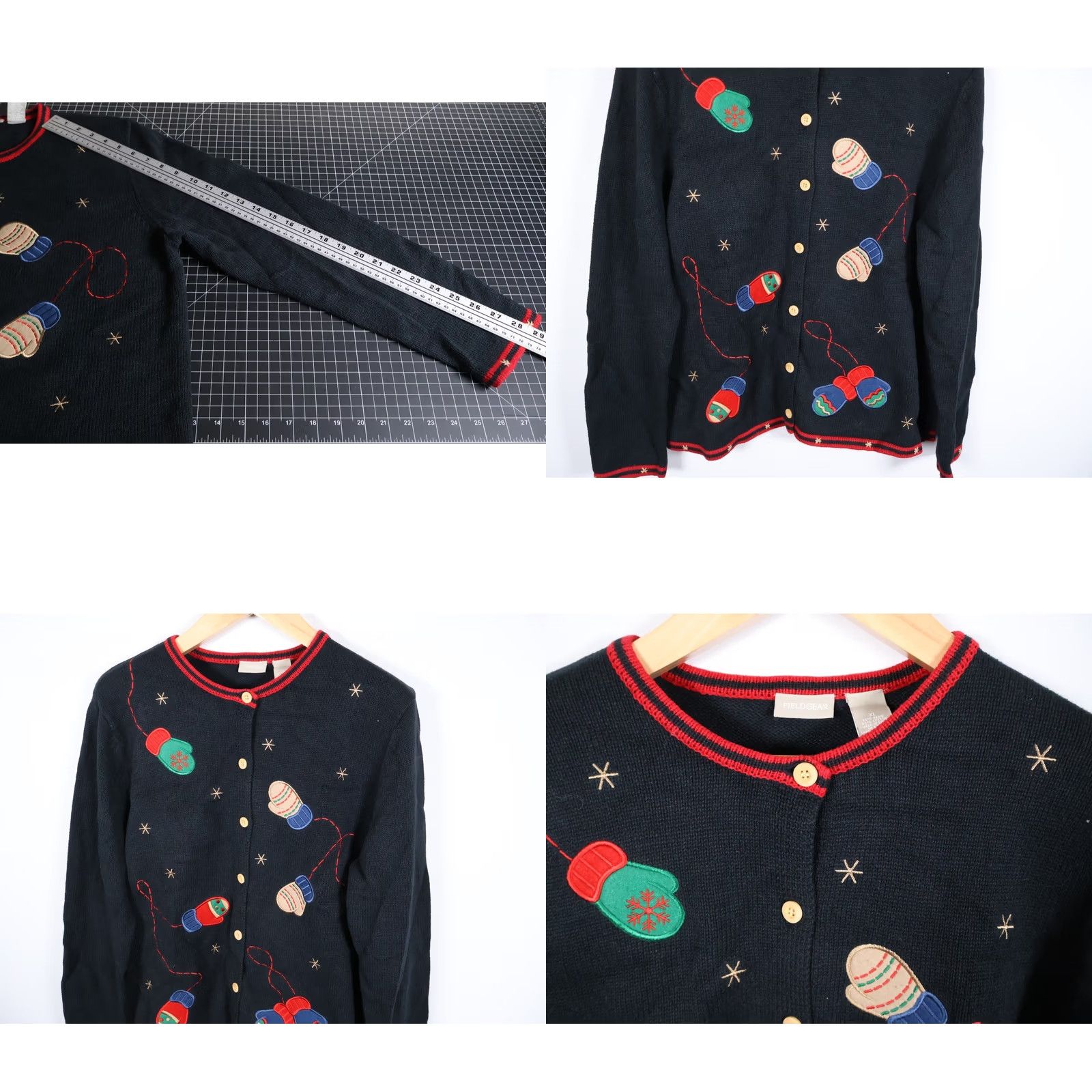 Vintage VINTAGE Field Gear Cardigan Women's XL Black Embroidered Mitten Geometric Knit Heavyweight 90s Holiday Outdoor Ugly Sweater Men/Women? Size XL / US 12-14 / IT 48-50 - 8 Thumbnail