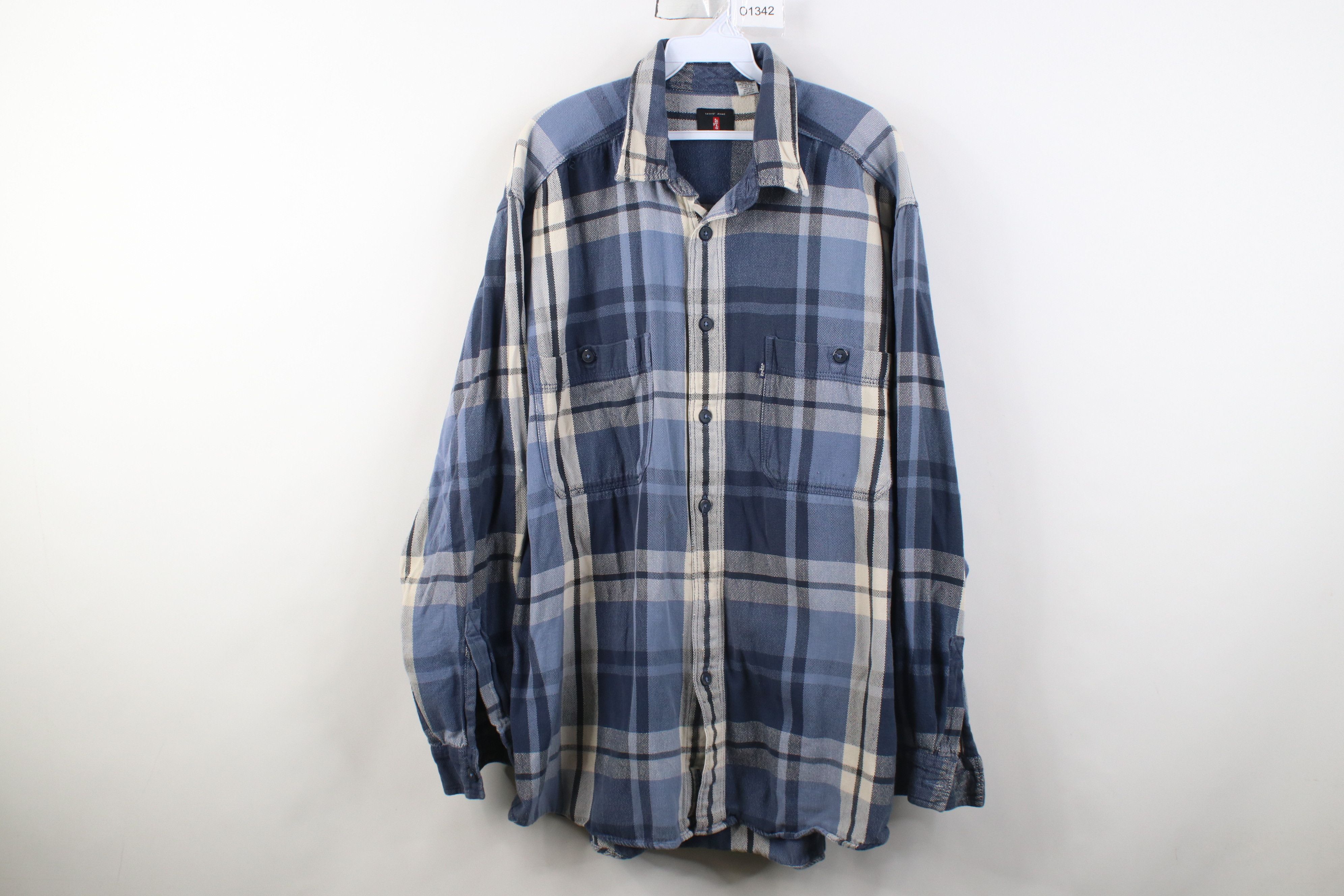 Levi's Vintage 90s Levis Baggy Fit Collared Button Shirt Blue Plaid Size US L / EU 52-54 / 3 - 1 Thumbnail