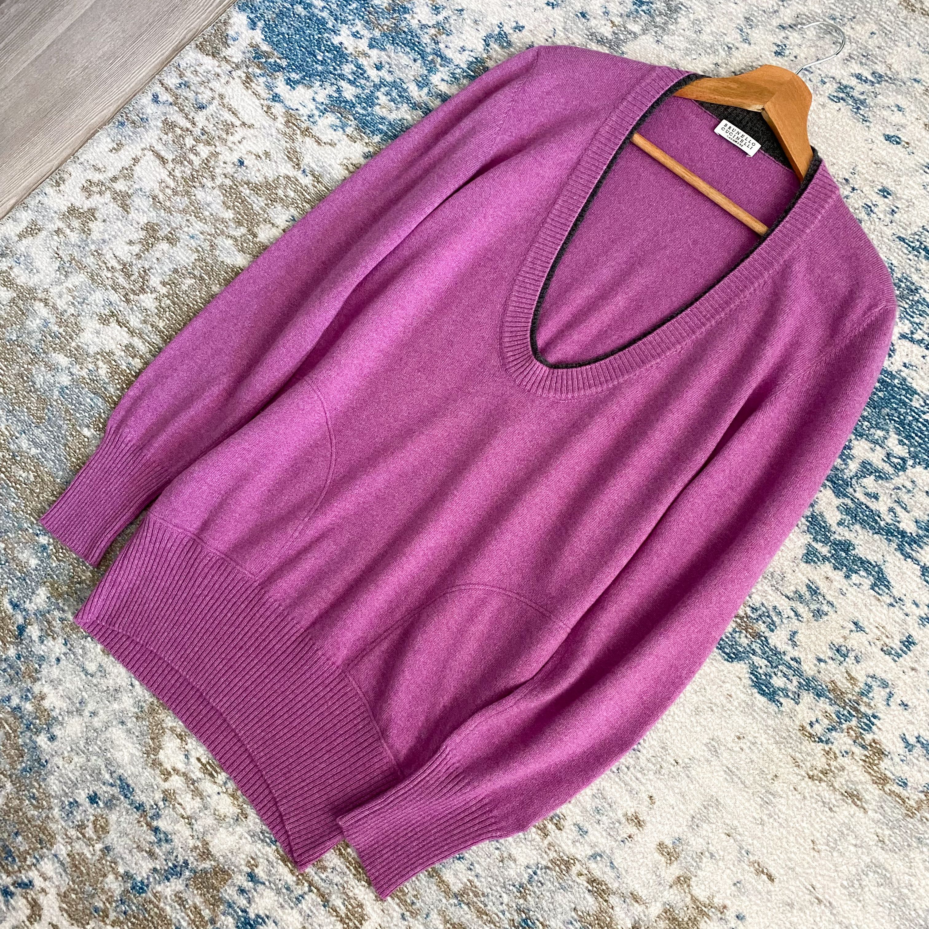 Brunello Cucinelli Brunello Cucinelli Cashmere Deep V-Neck Sweater Size L / US 10 / IT 46 - 3 Thumbnail