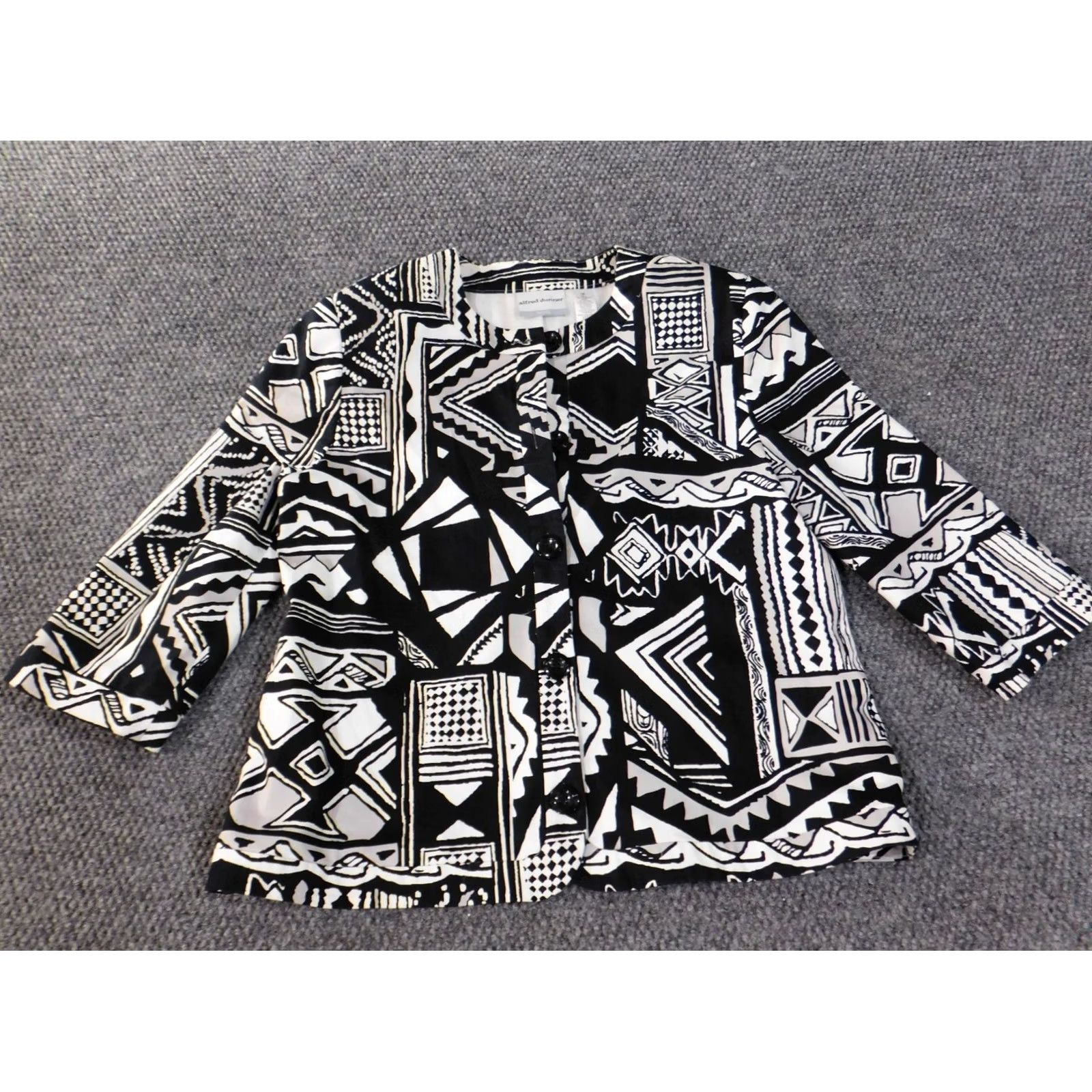 Vintage Alfred Dunner Blazer Shirt Jacket Womens 12P Black Geometric Button Mid-Length Open Casual Fall Spring Size XL / US 12-14 / IT 48-50 - 4 Thumbnail