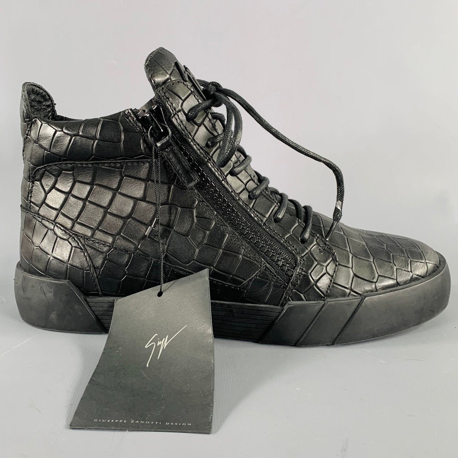 Giuseppe Zanotti 9 Black Croc Embossed Leather High Top Sneakers Size US 9 / EU 42 - 2 Thumbnail
