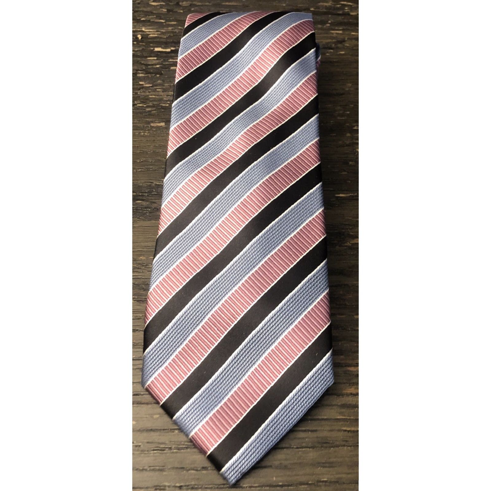 Alexander Julian Alexander Julian Striped Tie Necktie Men’s Multicolor Silver Blue Black Pink Classic 57"-60" Polyester Preppy Gift N/A Size ONE SIZE - 2 Thumbnail