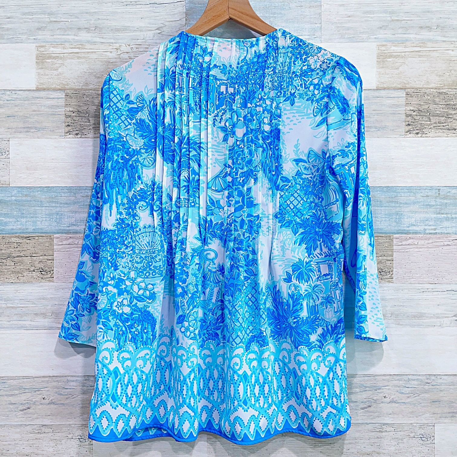 Lilly Pulitzer Lilly Pulitzer Marilina Pintucked Tunic Top Blue Paisley XS Size XS / US 0-2 / IT 36-38 - 4 Thumbnail
