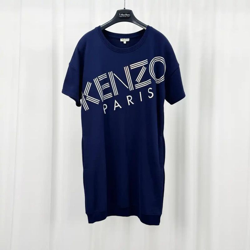 Kenzo KENZO Summer Navy Cotton Logo Dress 0089 Size M / US 6-8 / IT 42-44 - 1 Thumbnail