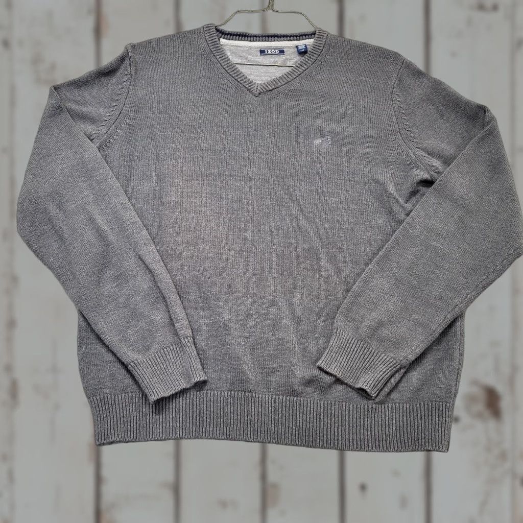 Izod IZOD Sweater Mens Size Large Charcoal Gray V-Neck Long Sleeve Preppy College Pullover Knitting Knit Embroidered Logo Gray Regular Fit Adult Mens Size US L / EU 52-54 / 3 - 1 Thumbnail