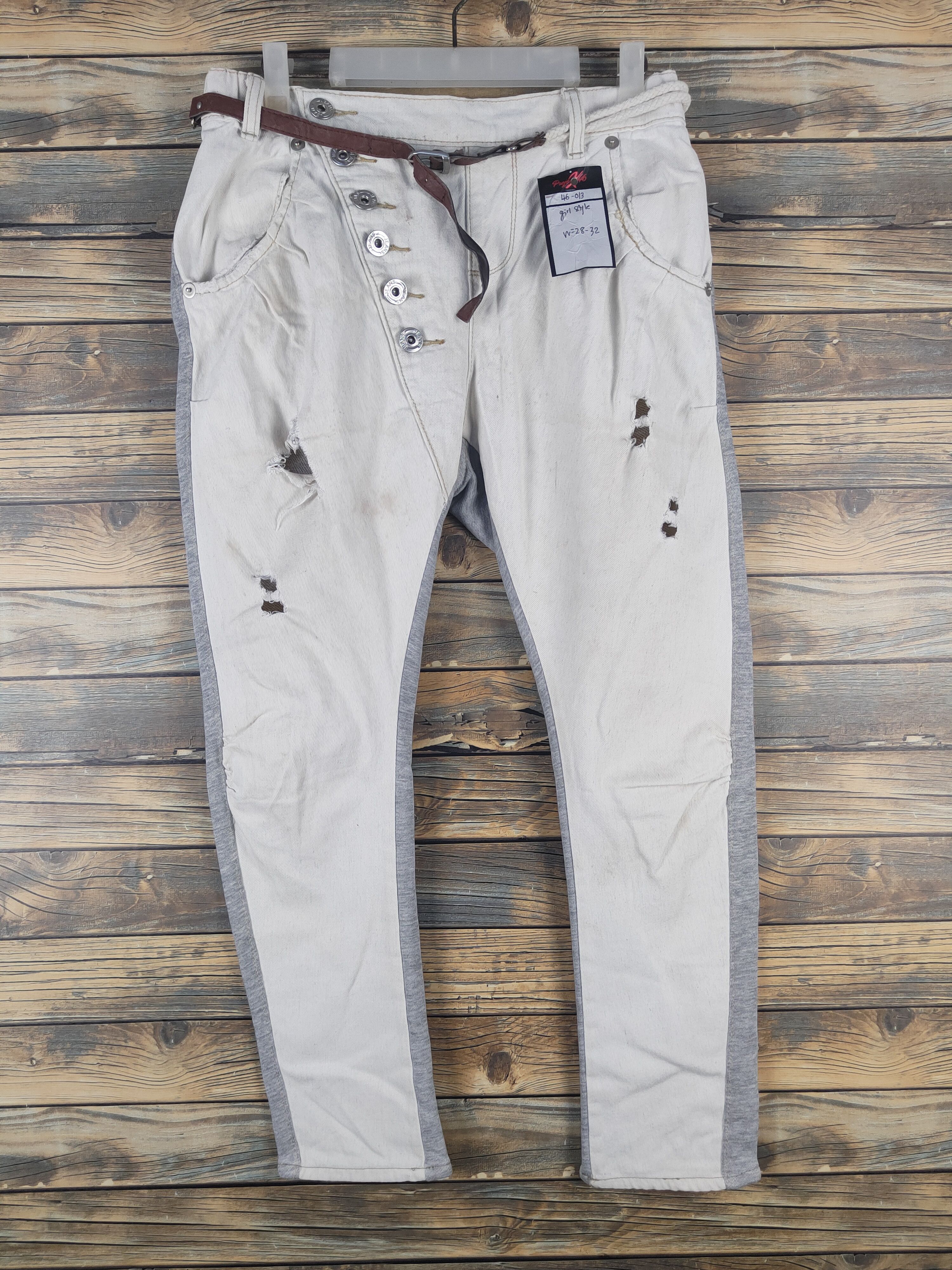 DL Girlstyle White Gray Multipocket Casual Pants #46-013