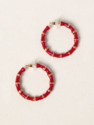 Saint Laurent Bamboo Hoop Earrings In Red 687319