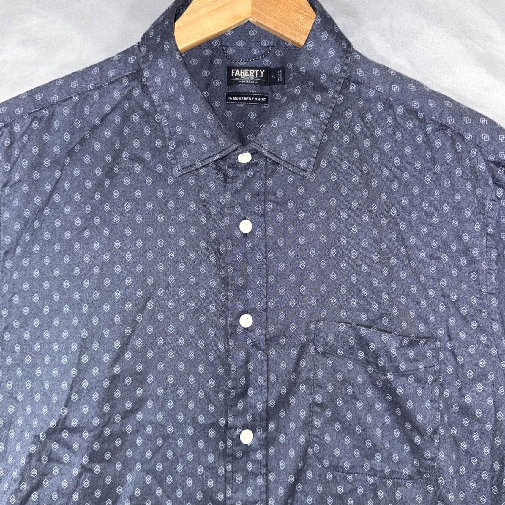Faherty Faherty The Movement Shirt Mens XL Blue Geometric Short Sleeve Button Up Casual Size US XL / EU 56 / 4 - 4 Thumbnail