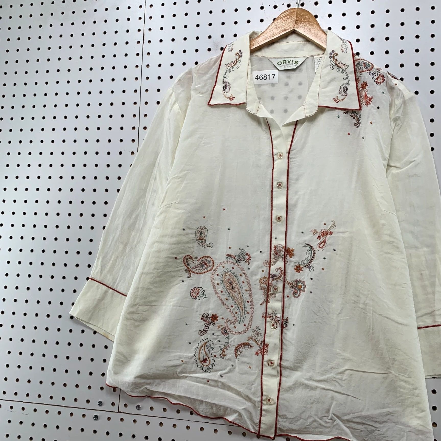 Orvis Orvis Silk Blouse Womens XL White Paisley Long Sleeve Button Cotton Blend Top Size XL / US 12-14 / IT 48-50 - 5 Thumbnail