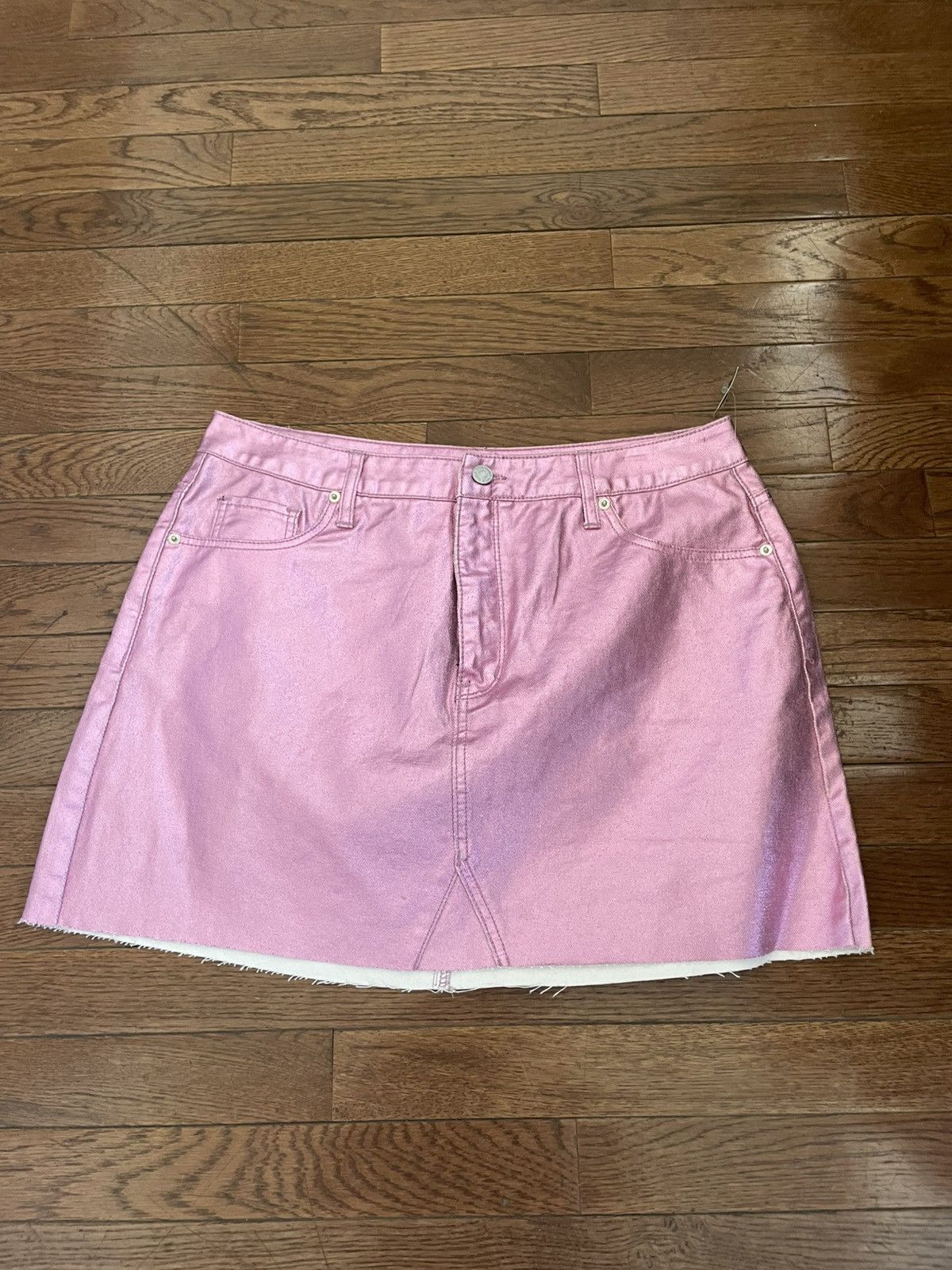 Other Wild Fable pink metallic denim skirt with frayed hemline Size 36" / US 14 / IT 50 - 1 Thumbnail
