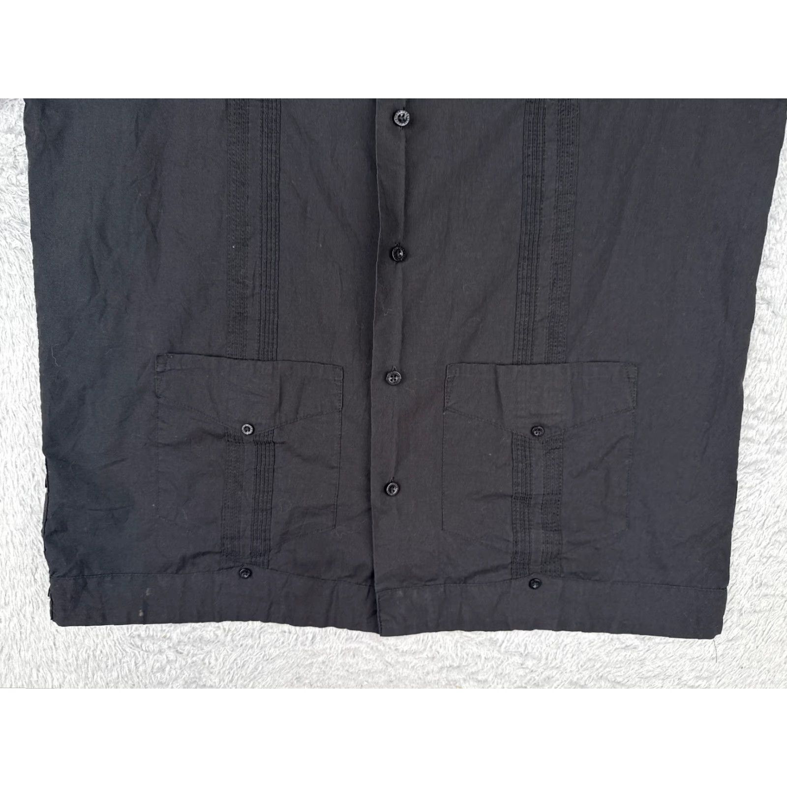 Cubavera Cubavera Guayabera Shirt Men M Black Button Up 4 Pocket Polyester Blend Size US M / EU 48-50 / 2 - 5 Thumbnail