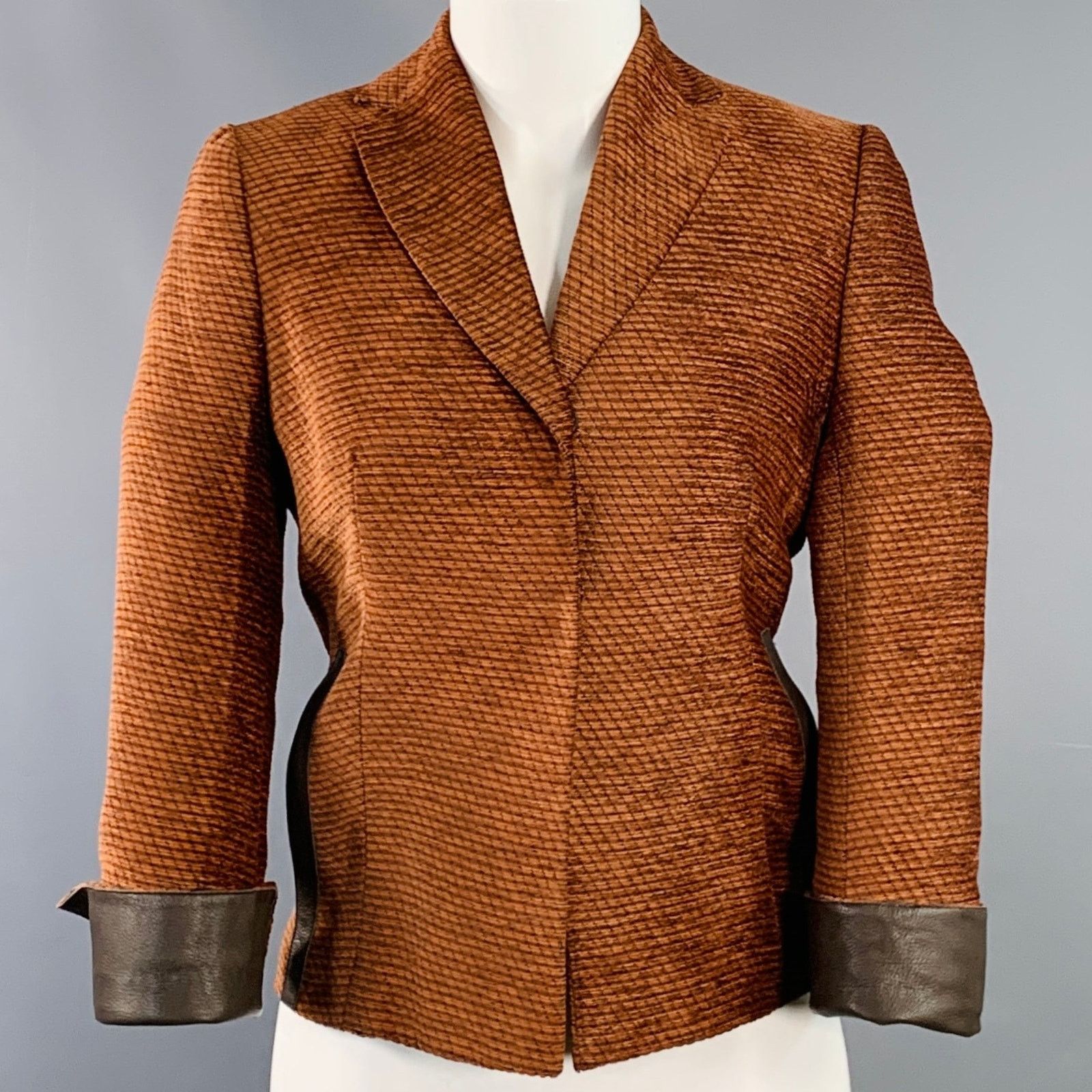 Akris AKRIS Orange Polyester Cotton Velvet Leather Cuffs Blazer Size M / US 6-8 / IT 42-44 - 1 Thumbnail